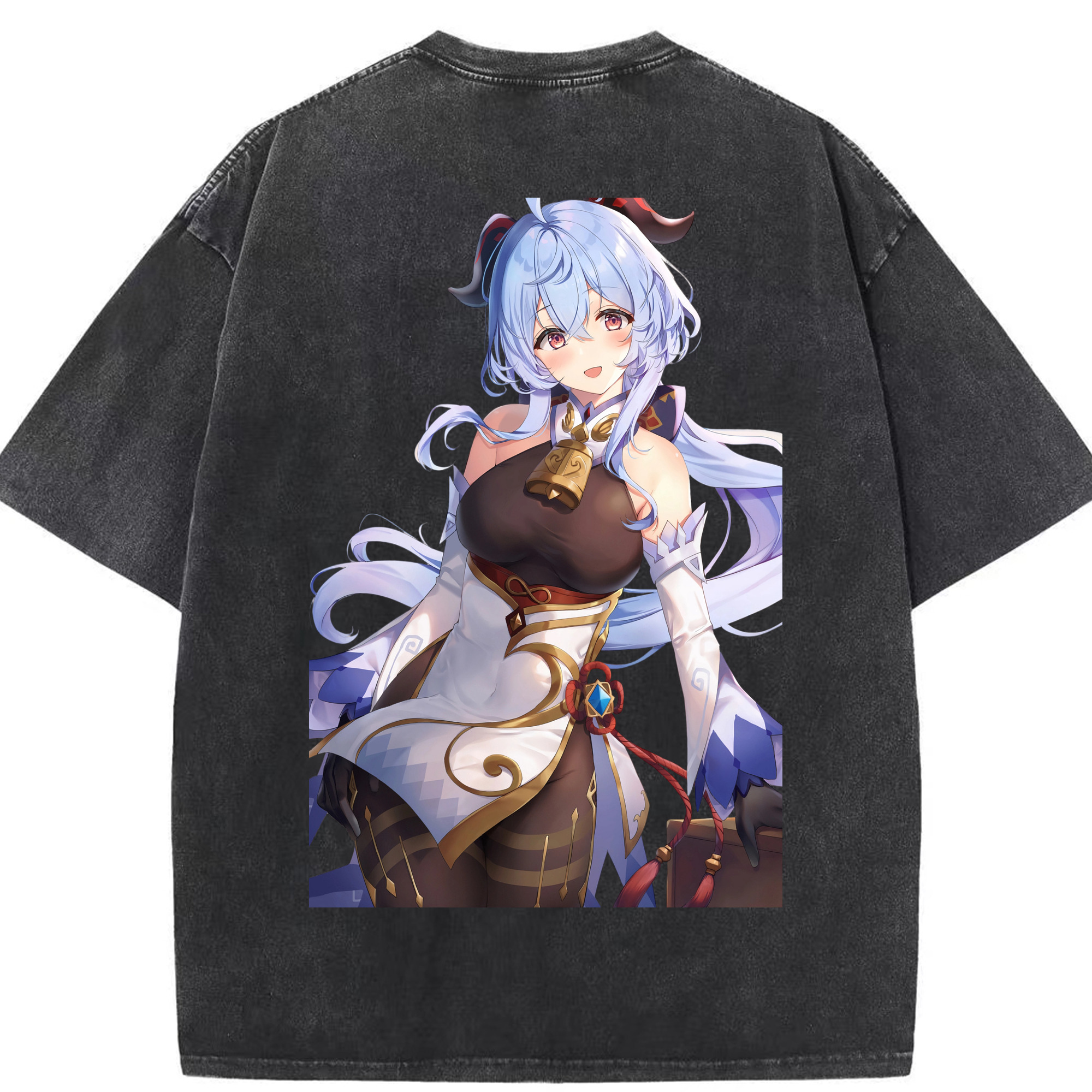 げんし神 甘雨 かんう genshin Ganyu 綿100% ヴィンテージ風 半袖Tシャツ（背面プリント）