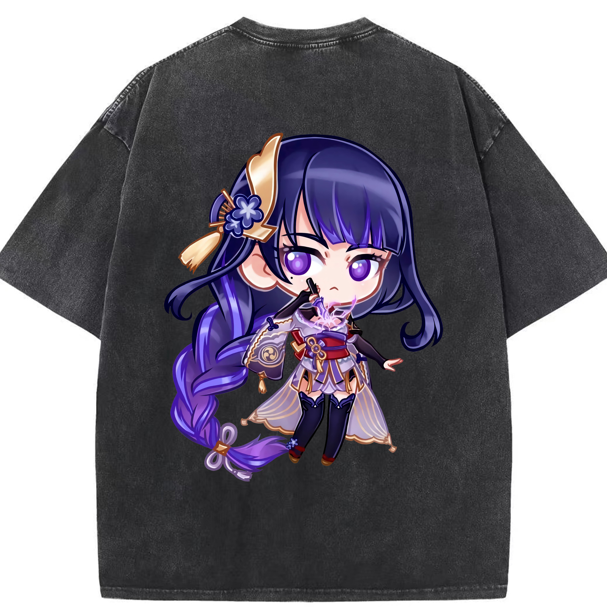 げんし神 雷電将軍 らいでんしょうぐん genshin Raiden Shogun 綿100% ヴィンテージ風 半袖Tシャツ（背面プリント）