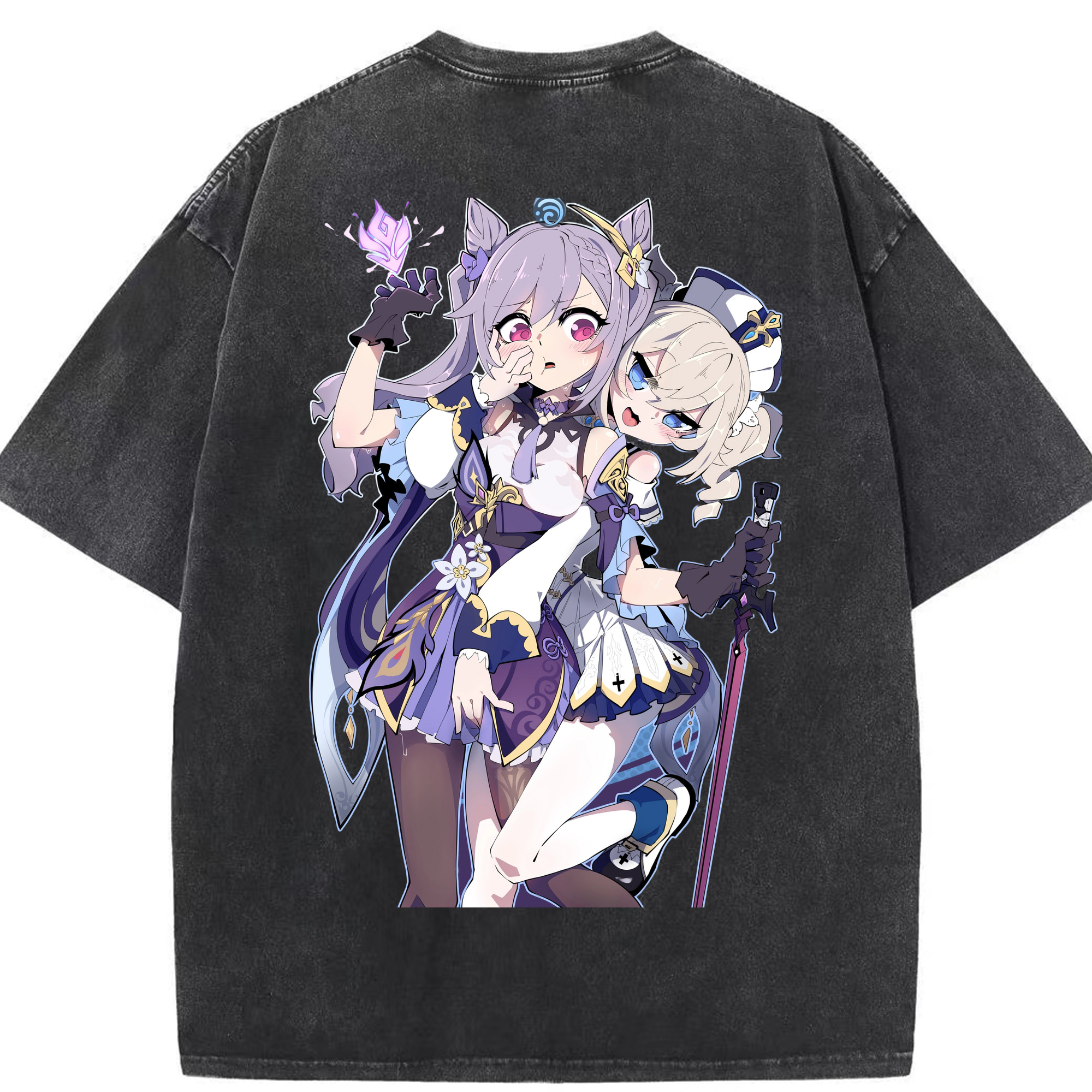 げんし神 刻晴 こくせい genshin Kokusei 綿100% ヴィンテージ風 半袖Tシャツ（背面プリント）