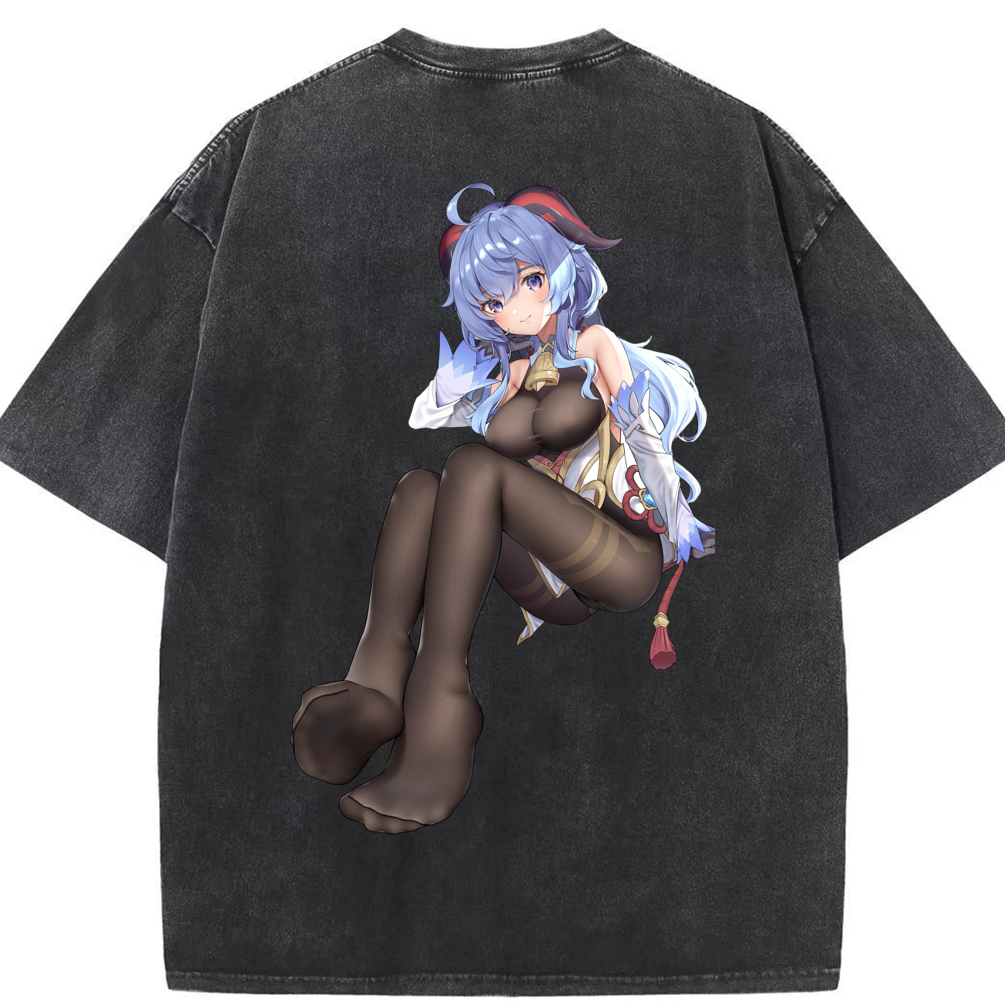げんし神 甘雨 かんう genshin Ganyu 綿100% ヴィンテージ風 半袖Tシャツ（背面プリント）