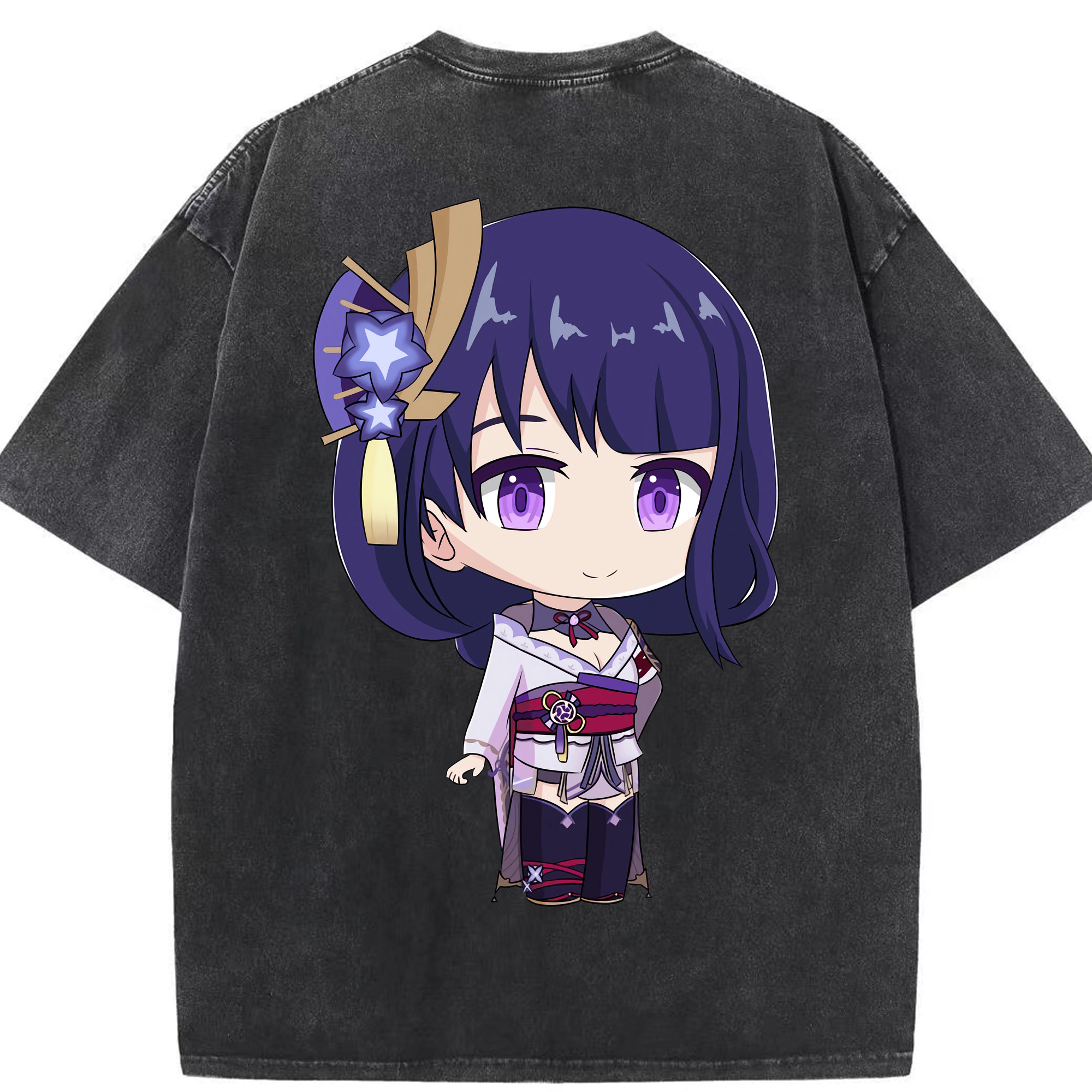 げんし神 雷電将軍 らいでんしょうぐん genshin Raiden Shogun 綿100% ヴィンテージ風 半袖Tシャツ（背面プリント）