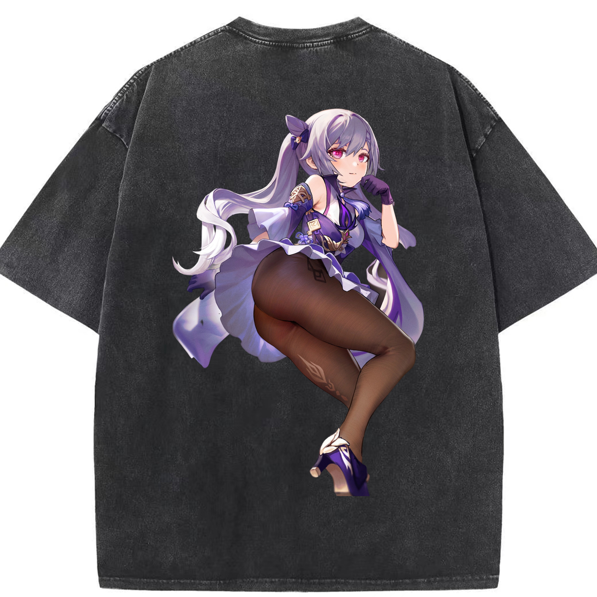 げんし神 刻晴 こくせい genshin Kokusei 綿100% ヴィンテージ風 半袖Tシャツ（背面プリント）