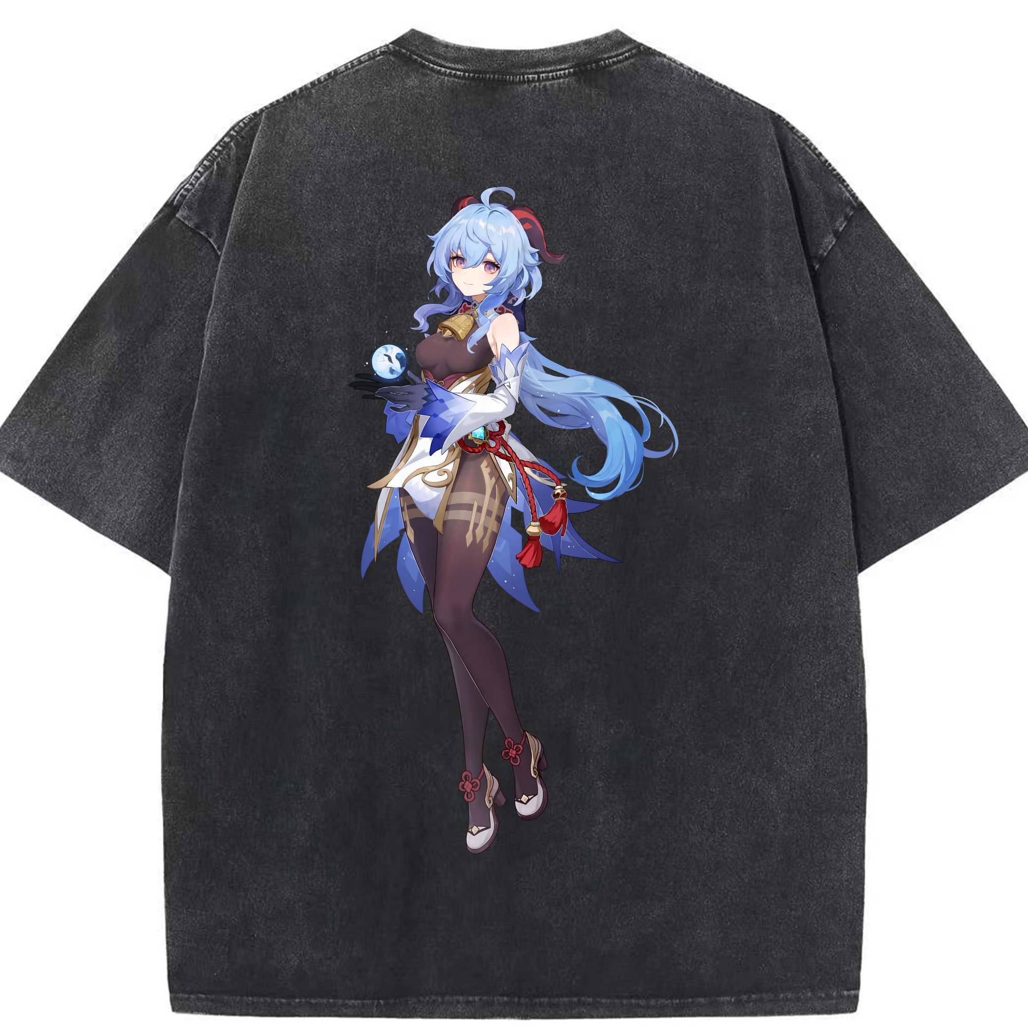 げんし神 甘雨 かんう genshin Ganyu 綿100% ヴィンテージ風 半袖Tシャツ（背面プリント）