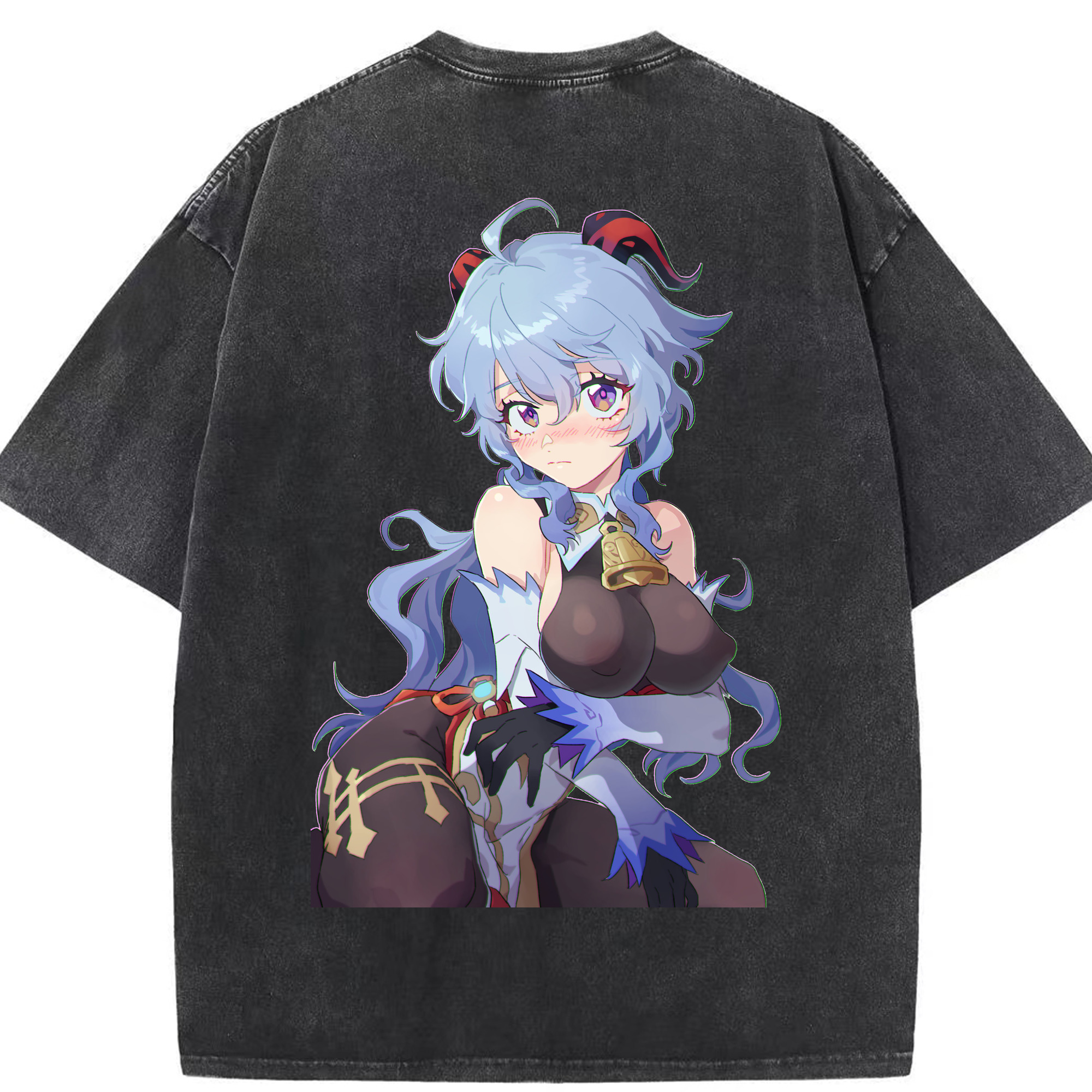 げんし神 甘雨 かんう genshin Ganyu 綿100% ヴィンテージ風 半袖Tシャツ（背面プリント）