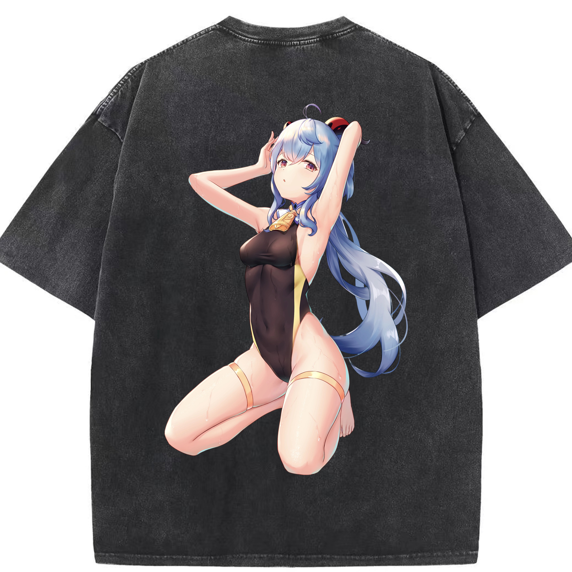 げんし神 甘雨 かんう genshin Ganyu 綿100% ヴィンテージ風 半袖Tシャツ（背面プリント）