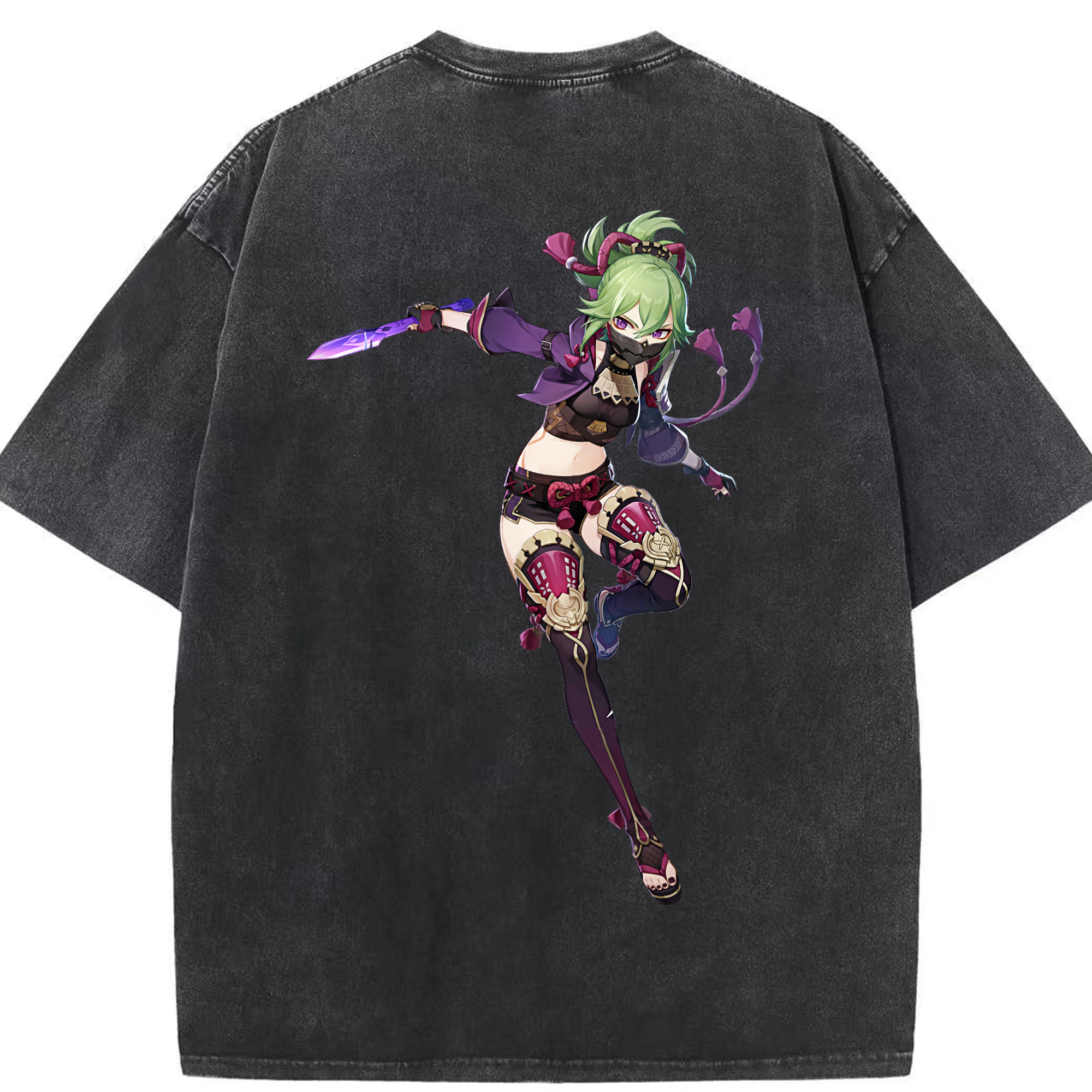 げんし神  久岐忍 くき しのぶ genshin Kuki Shinobu 綿100% ヴィンテージ風 半袖Tシャツ（背面プリント）