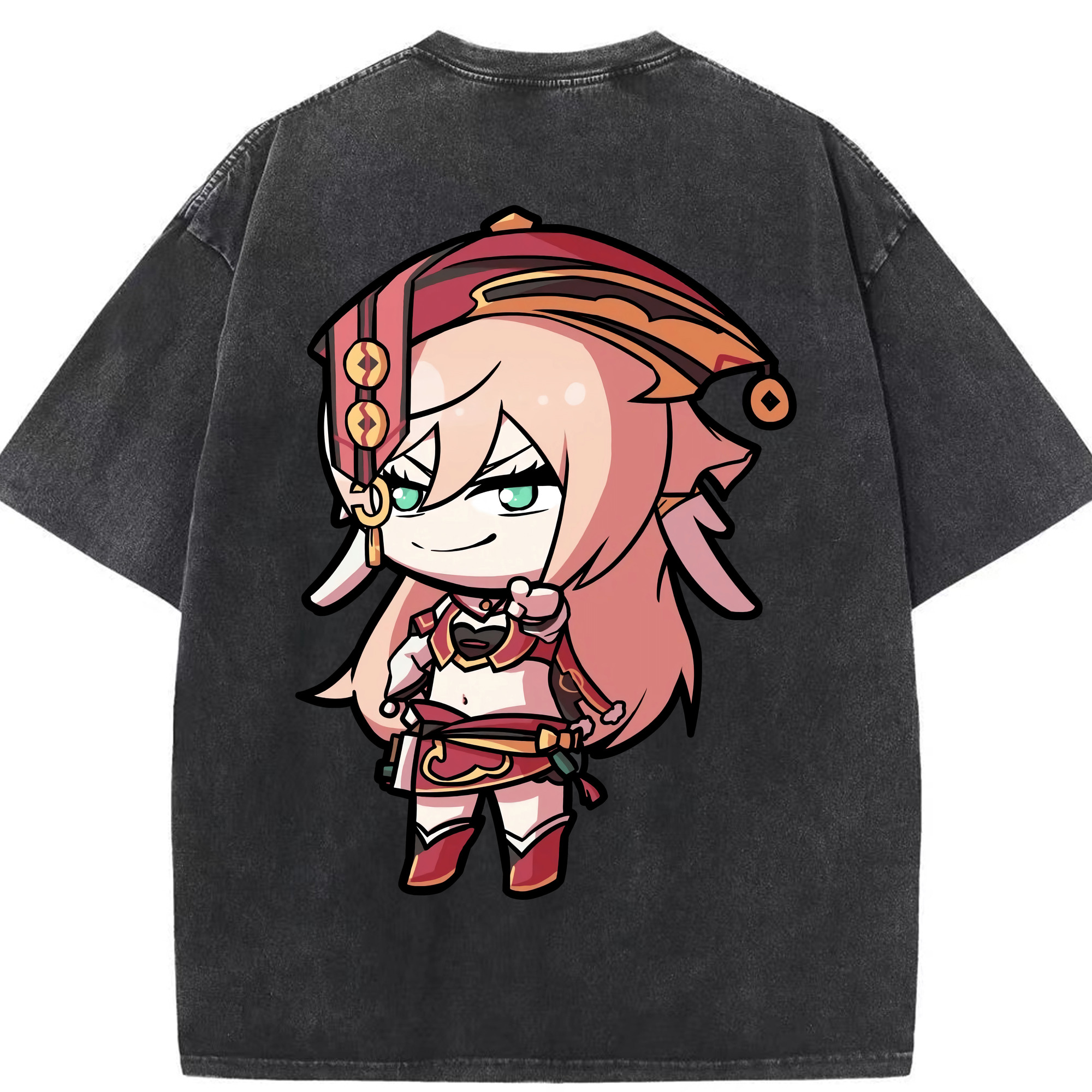げんし神 ヤンフェイ genshin Yanfei 綿100% ヴィンテージ風 半袖Tシャツ（背面プリント）