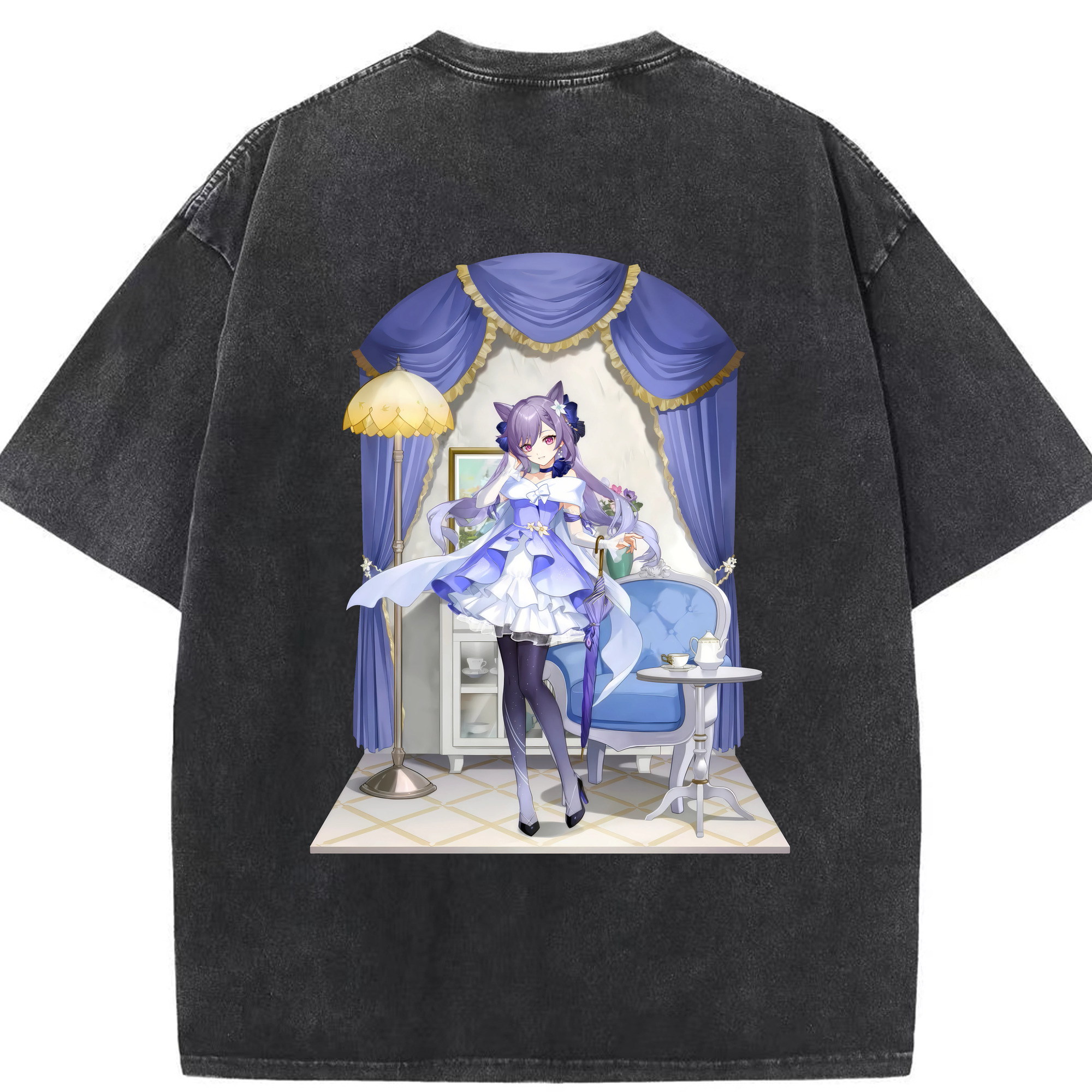げんし神 刻晴 こくせい genshin Kokusei 綿100% ヴィンテージ風 半袖Tシャツ（背面プリント）