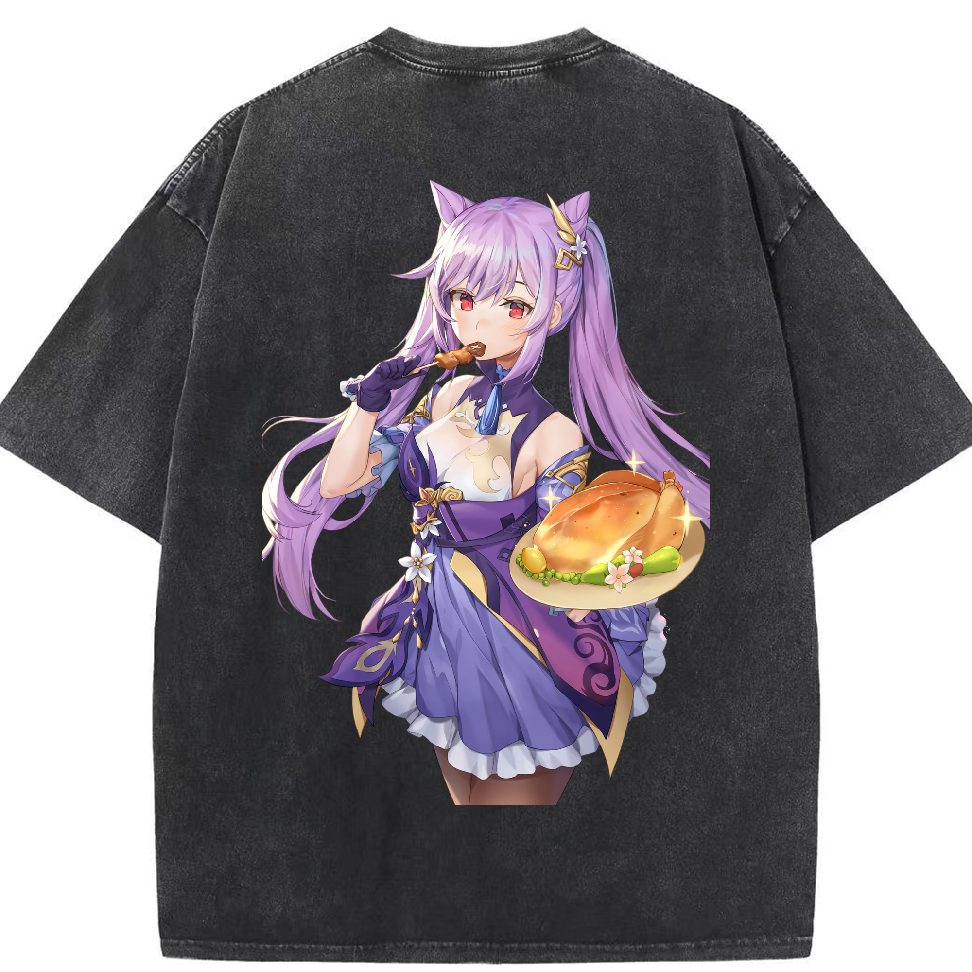 げんし神 刻晴 こくせい genshin Kokusei 綿100% ヴィンテージ風 半袖Tシャツ（背面プリント）
