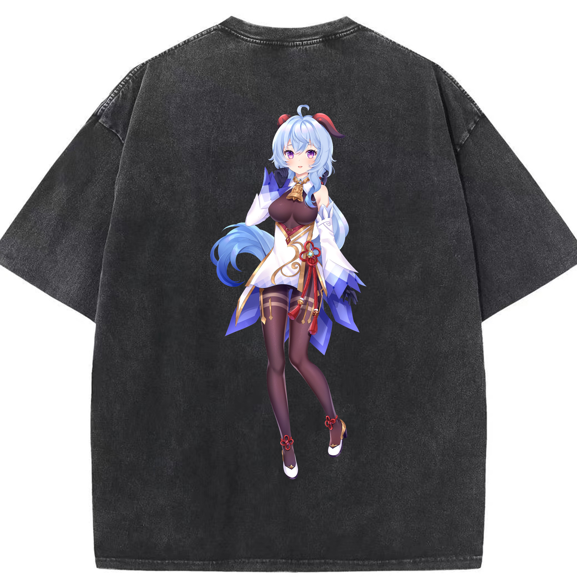 げんし神 甘雨 かんう genshin Ganyu 綿100% ヴィンテージ風 半袖Tシャツ（背面プリント）