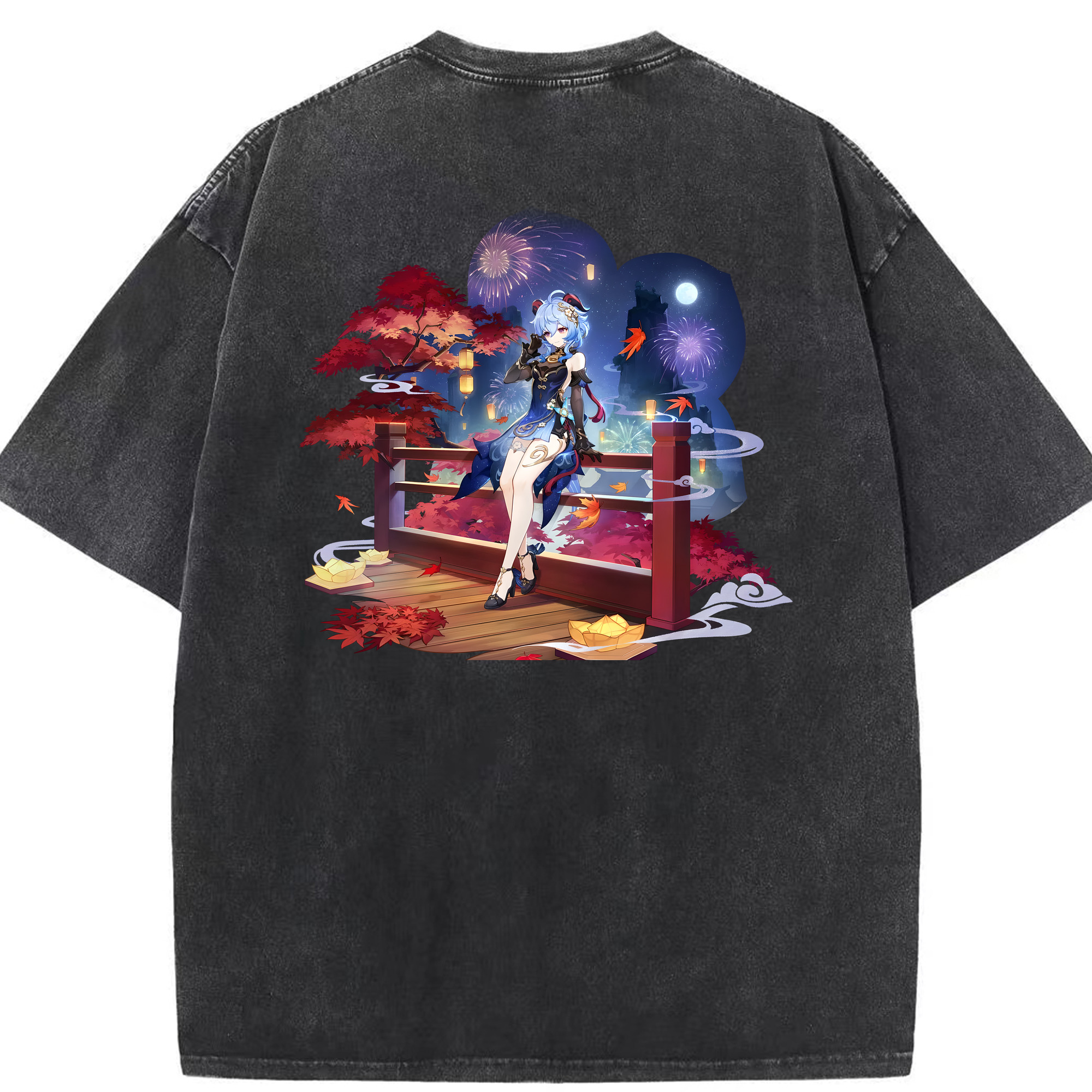 げんし神 甘雨 かんう genshin Ganyu 綿100% ヴィンテージ風 半袖Tシャツ（背面プリント）