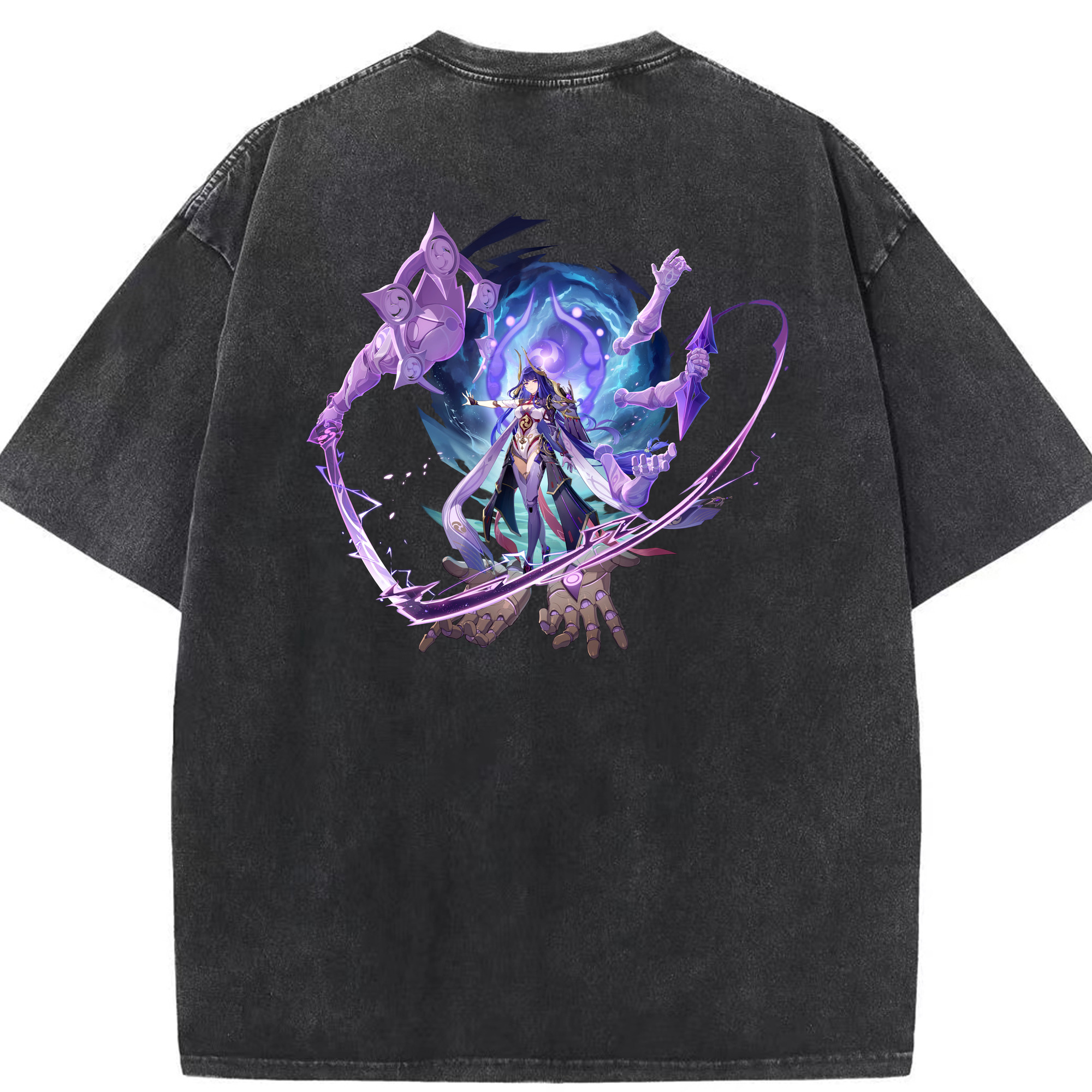 げんし神 雷電将軍 らいでんしょうぐん genshin Raiden Shogun 綿100% ヴィンテージ風 半袖Tシャツ（背面プリント）