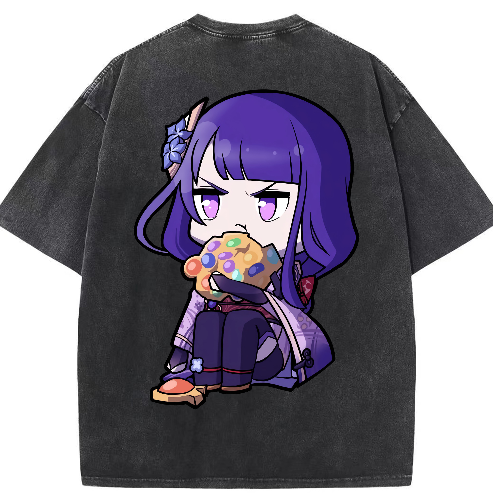 げんし神 雷電将軍 らいでんしょうぐん genshin Raiden Shogun 綿100% ヴィンテージ風 半袖Tシャツ（背面プリント）