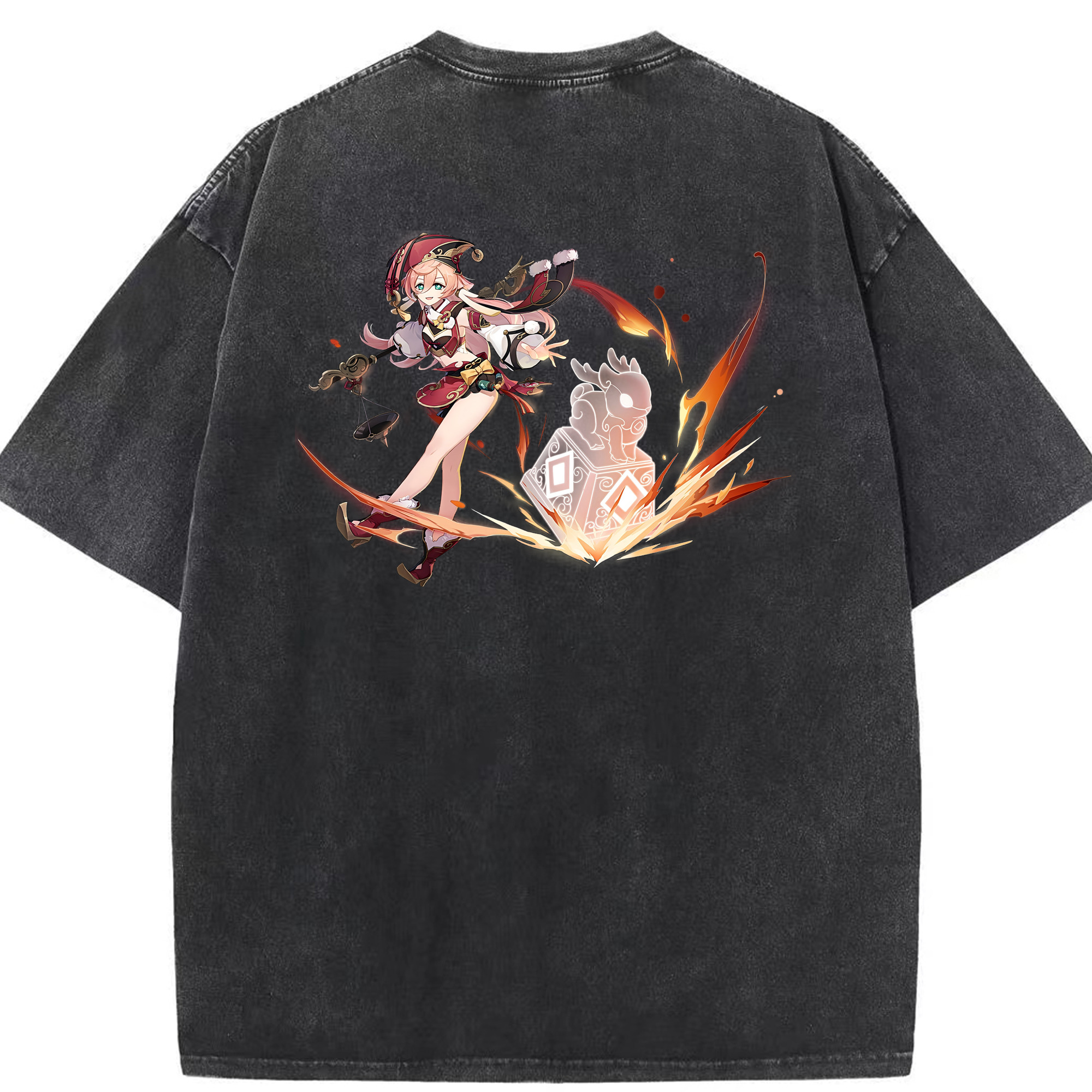 げんし神 ヤンフェイ genshin Yanfei 綿100% ヴィンテージ風 半袖Tシャツ（背面プリント）