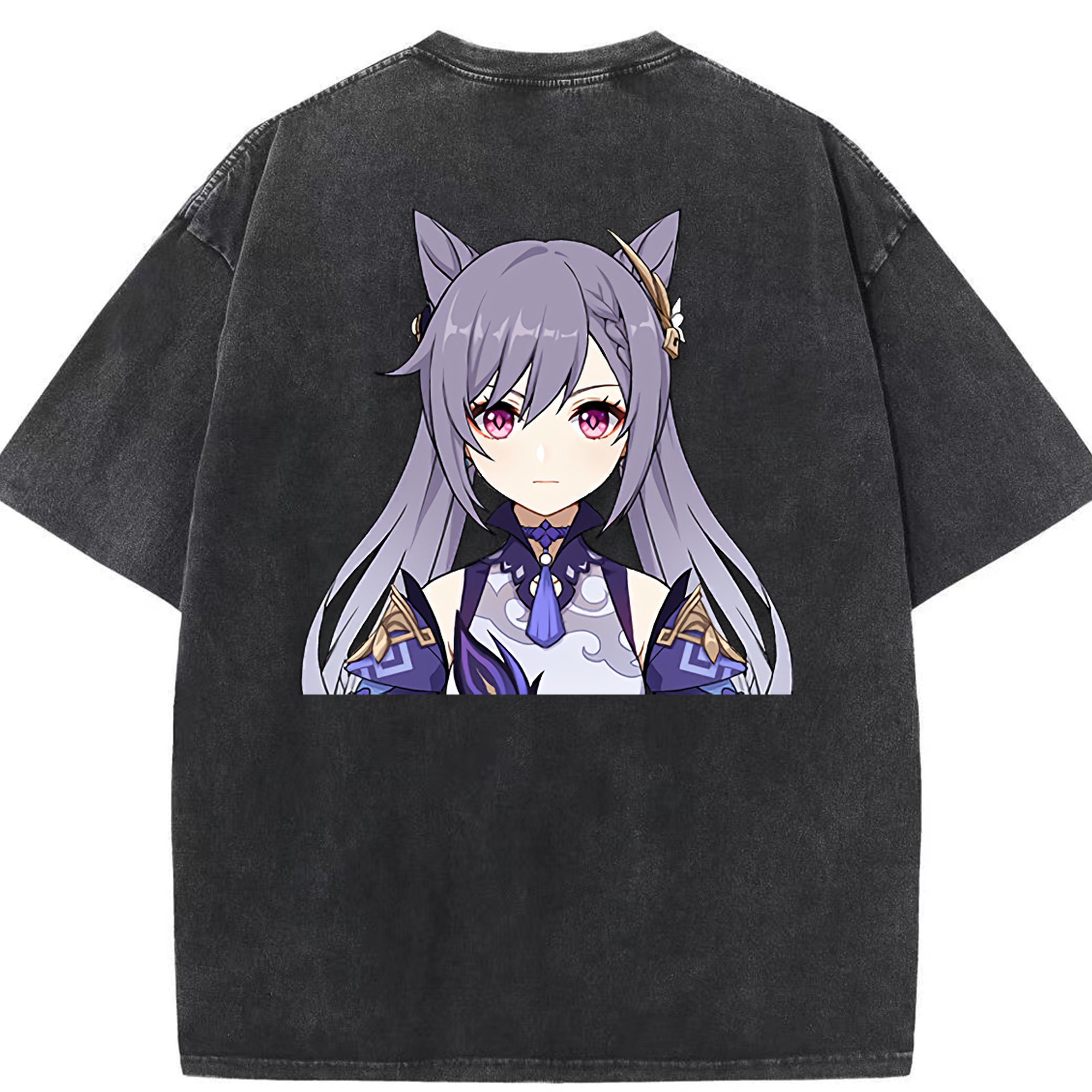 げんし神 刻晴 こくせい genshin Kokusei 綿100% ヴィンテージ風 半袖Tシャツ（背面プリント）