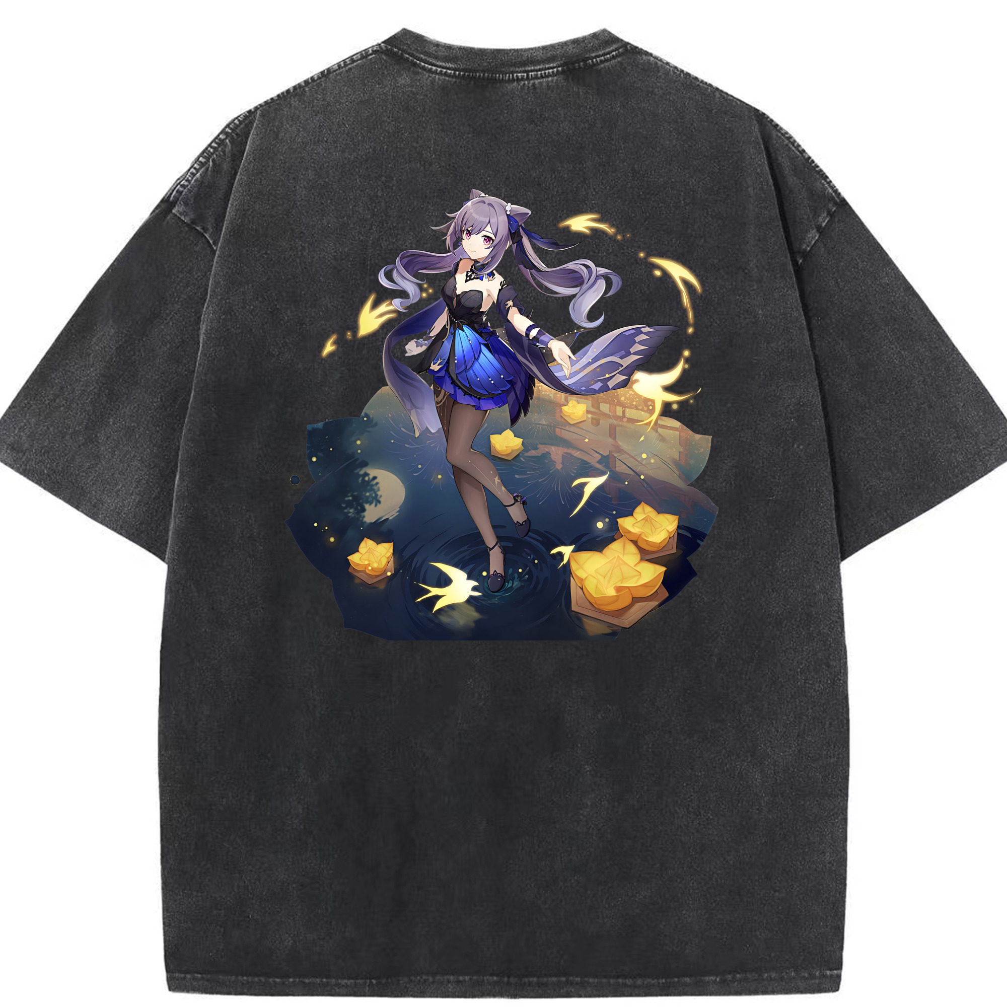 げんし神 刻晴 こくせい genshin Kokusei 綿100% ヴィンテージ風 半袖Tシャツ（背面プリント）