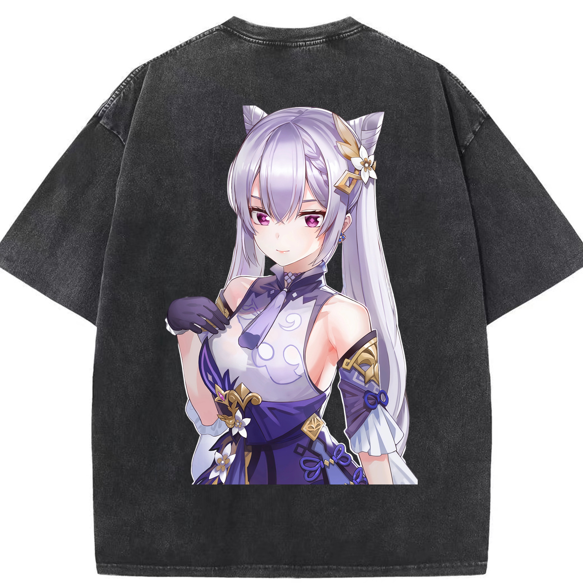 げんし神 刻晴 こくせい genshin Kokusei 綿100% ヴィンテージ風 半袖Tシャツ（背面プリント）