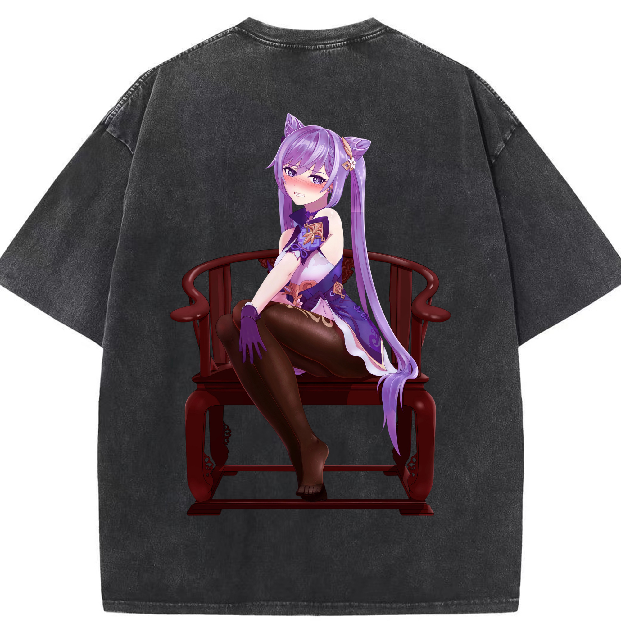 げんし神 刻晴 こくせい genshin Kokusei 綿100% ヴィンテージ風 半袖Tシャツ（背面プリント）
