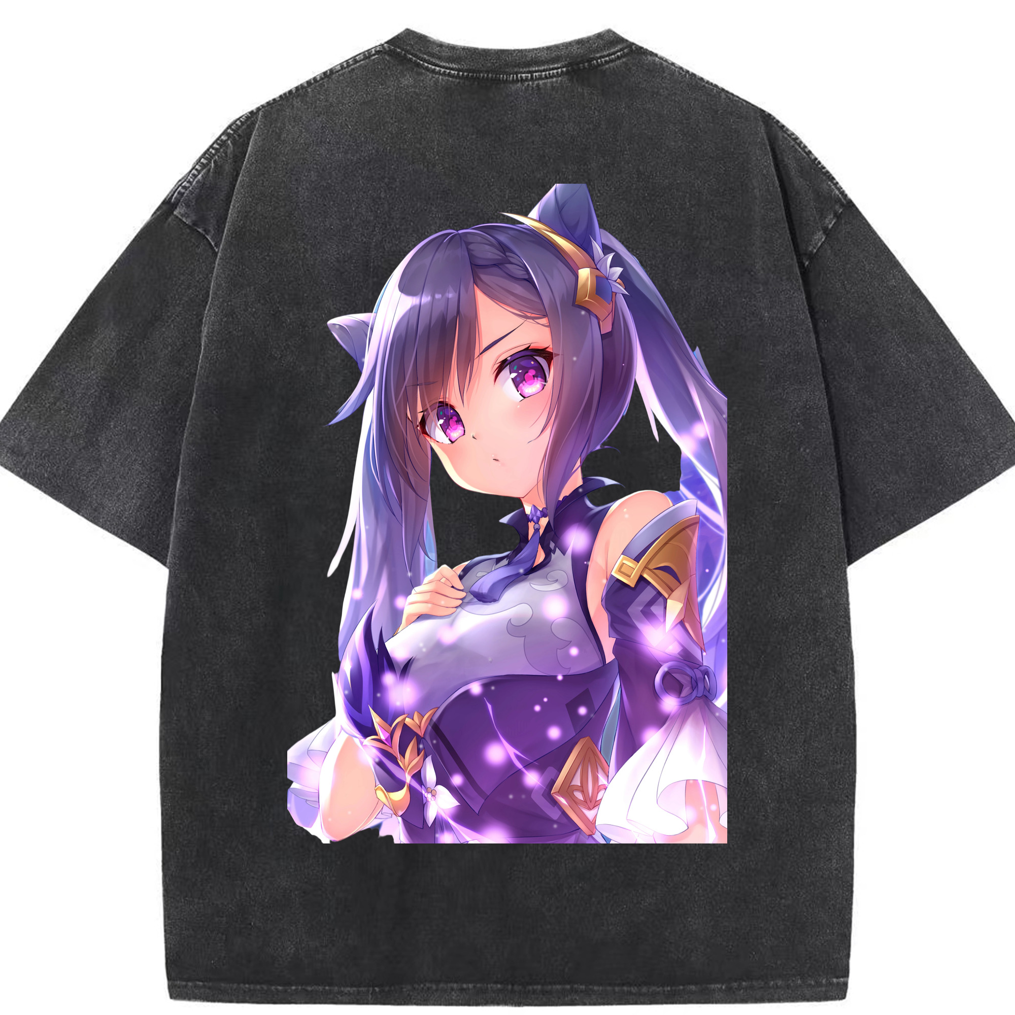 げんし神 刻晴 こくせい genshin Kokusei 綿100% ヴィンテージ風 半袖Tシャツ（背面プリント）