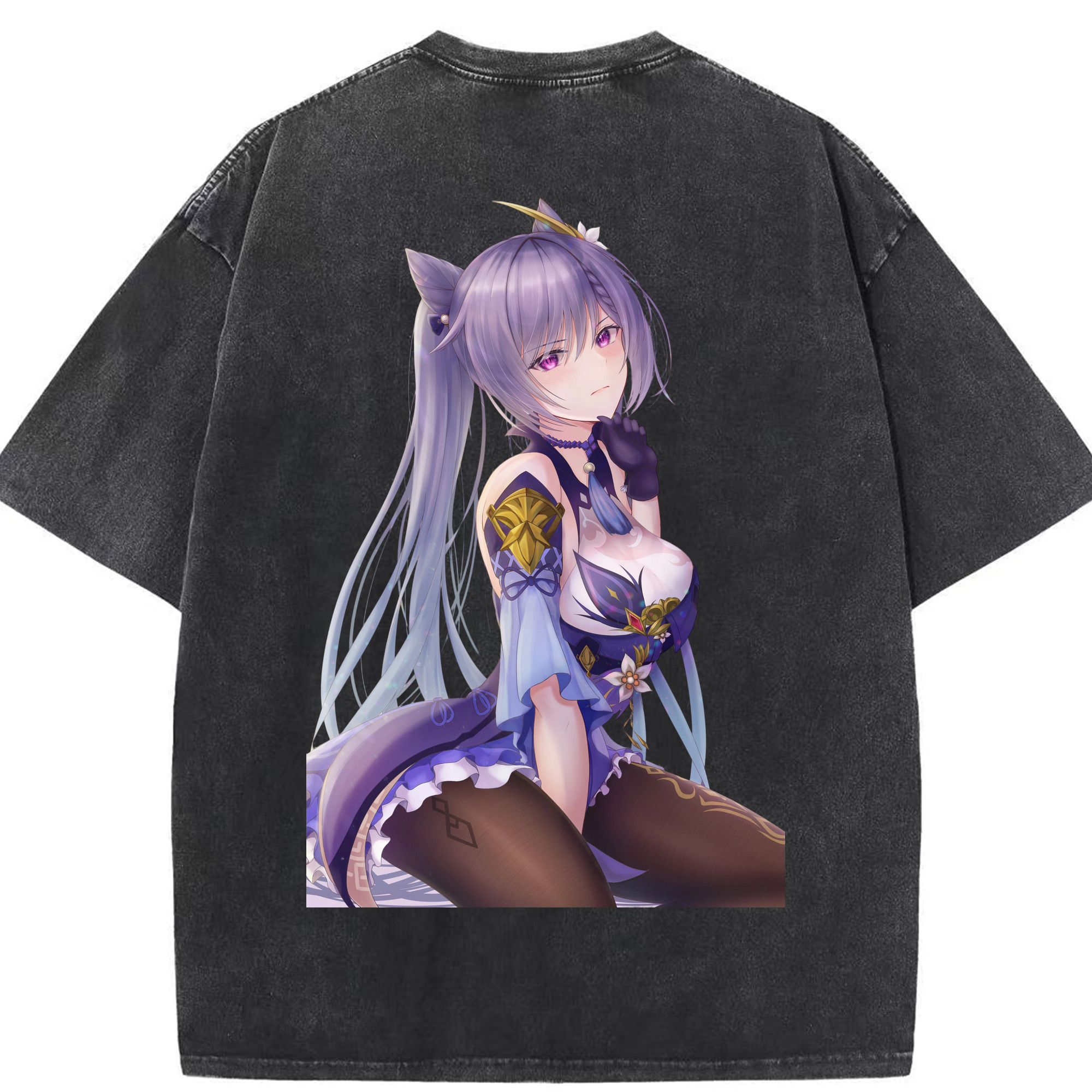 げんし神 刻晴 こくせい genshin Kokusei 綿100% ヴィンテージ風 半袖Tシャツ（背面プリント）