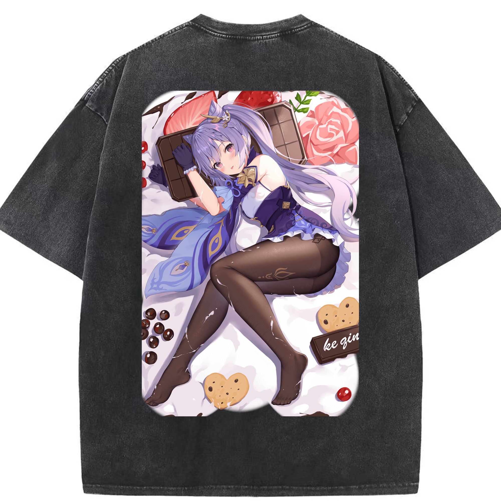 げんし神 刻晴 こくせい genshin Kokusei 綿100% ヴィンテージ風 半袖Tシャツ（背面プリント）