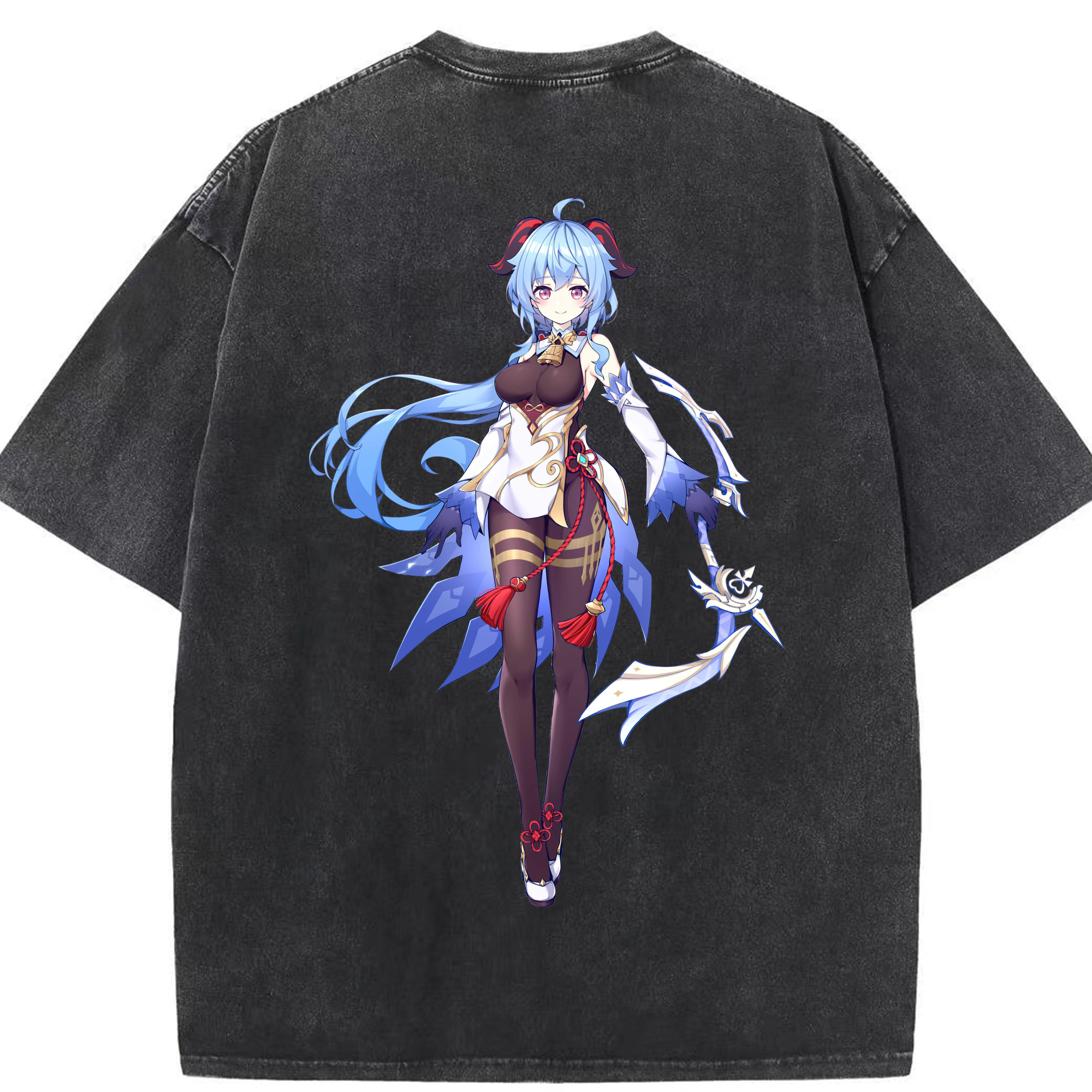 げんし神 甘雨 かんう genshin Ganyu 綿100% ヴィンテージ風 半袖Tシャツ（背面プリント）