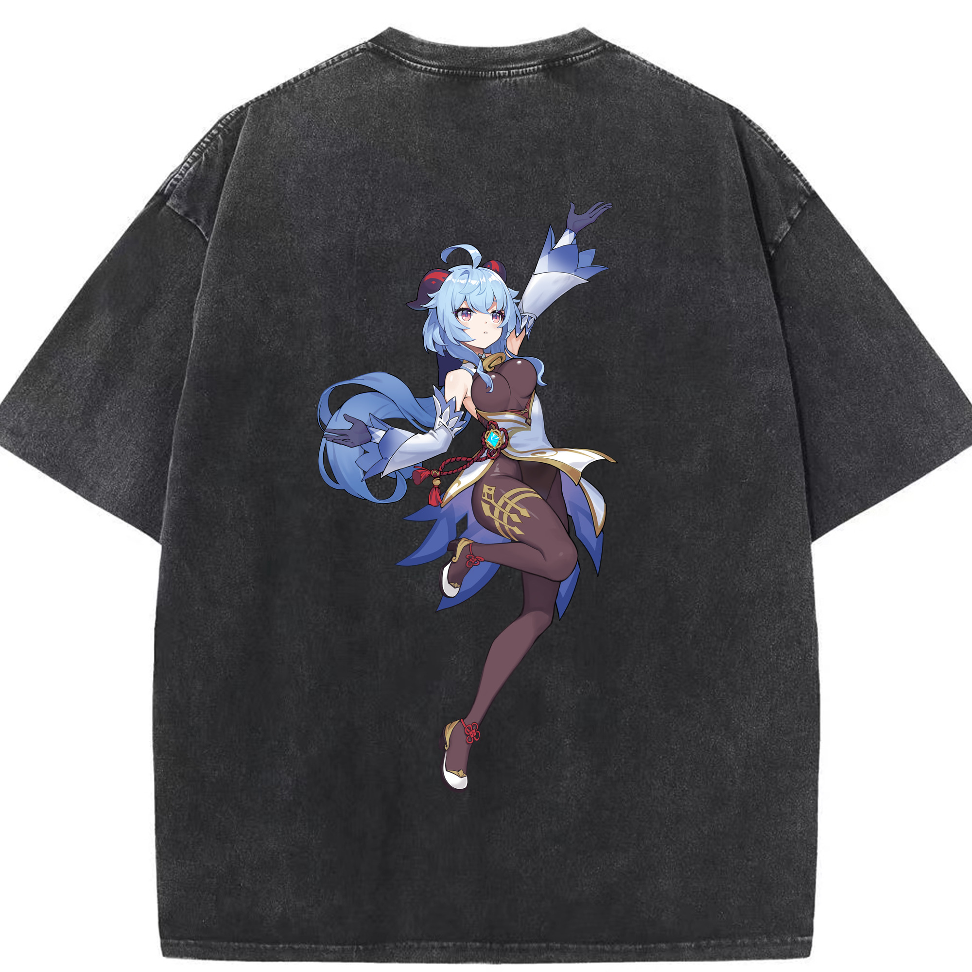 げんし神 甘雨 かんう genshin Ganyu 綿100% ヴィンテージ風 半袖Tシャツ（背面プリント）