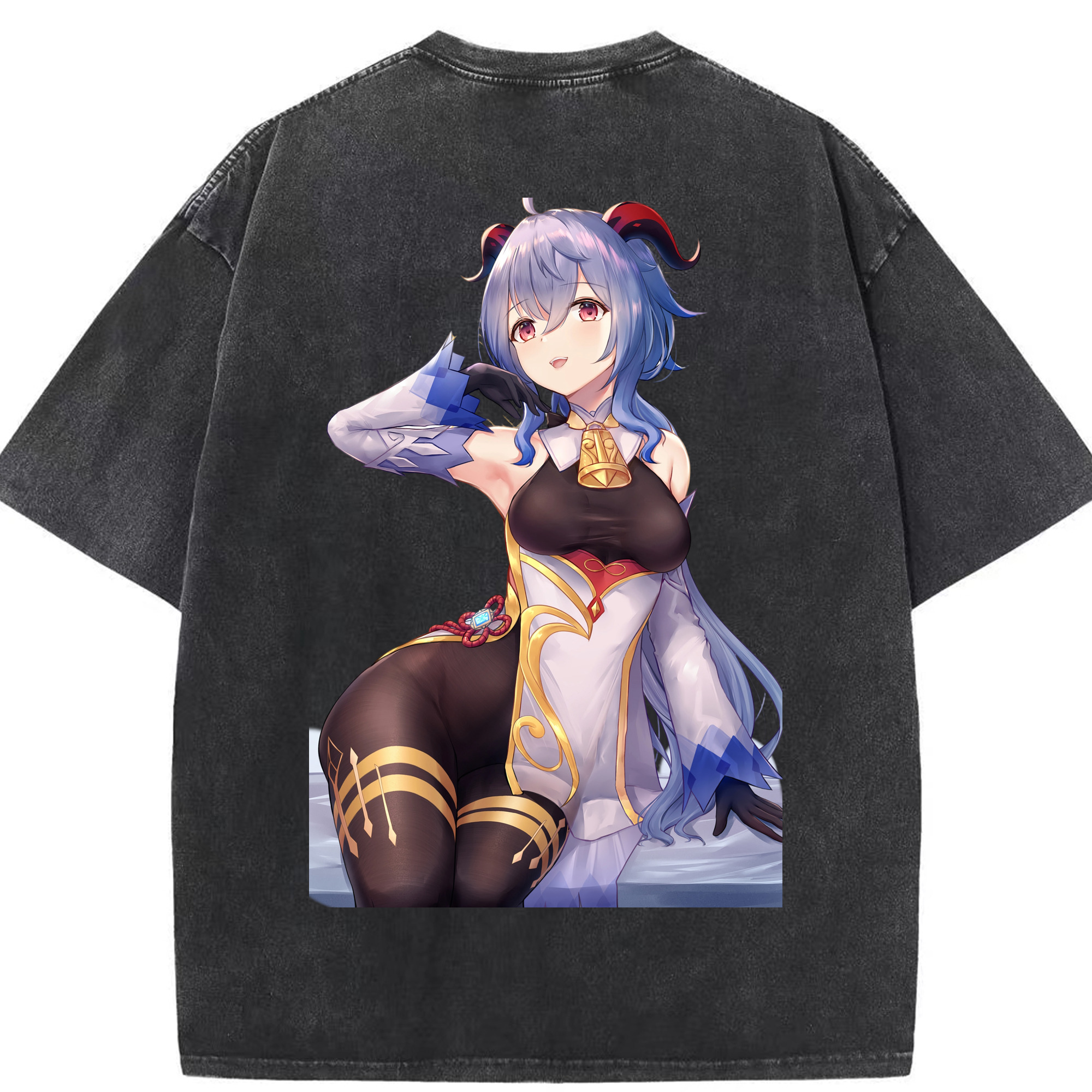 げんし神 甘雨 かんう genshin Ganyu 綿100% ヴィンテージ風 半袖Tシャツ（背面プリント）