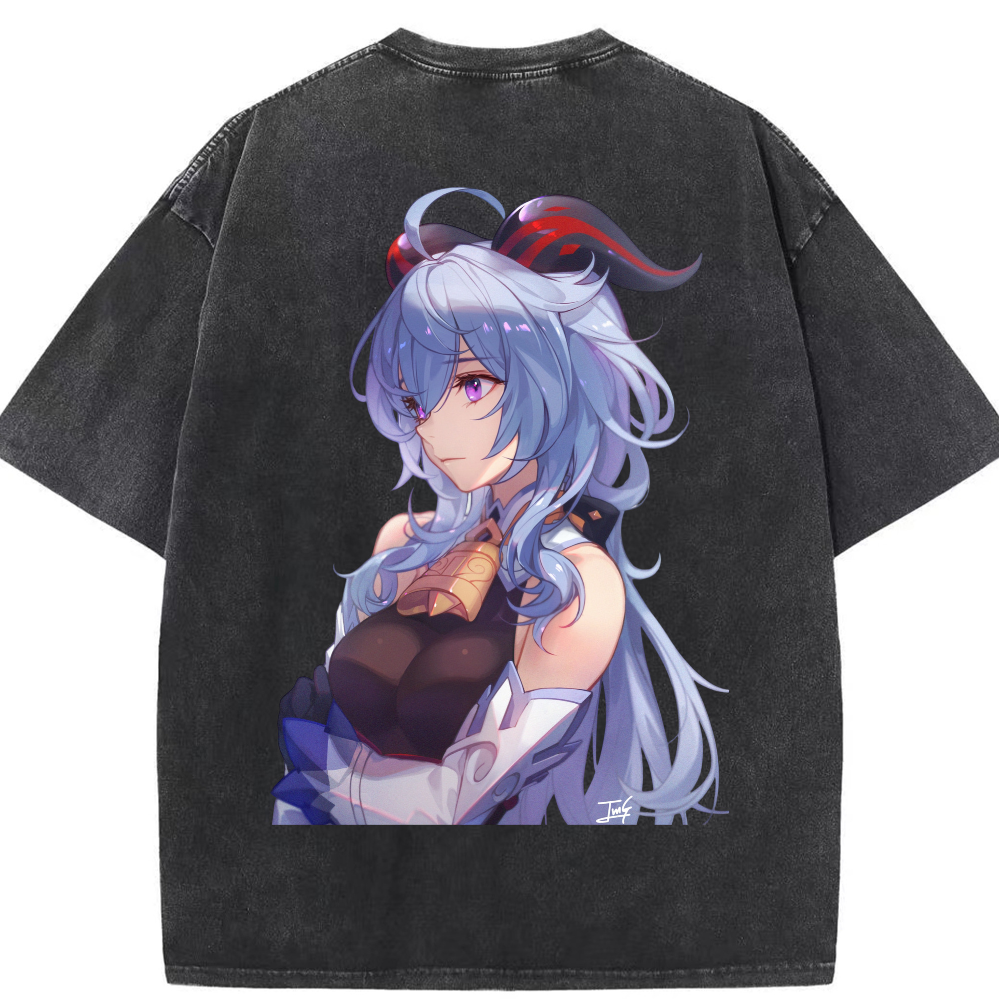 げんし神 甘雨 かんう genshin Ganyu 綿100% ヴィンテージ風 半袖Tシャツ（背面プリント）