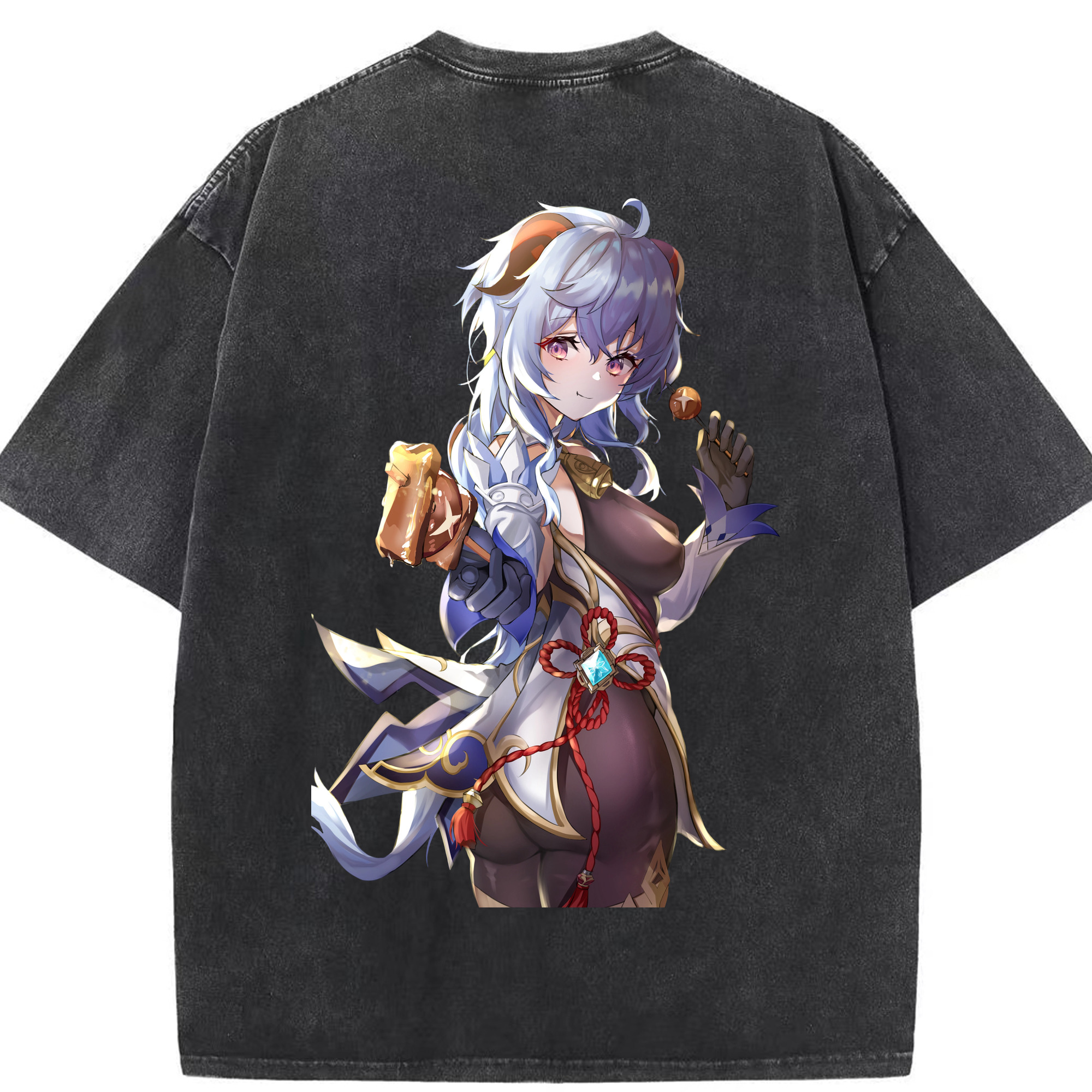 げんし神 甘雨 かんう genshin Ganyu 綿100% ヴィンテージ風 半袖Tシャツ（背面プリント）
