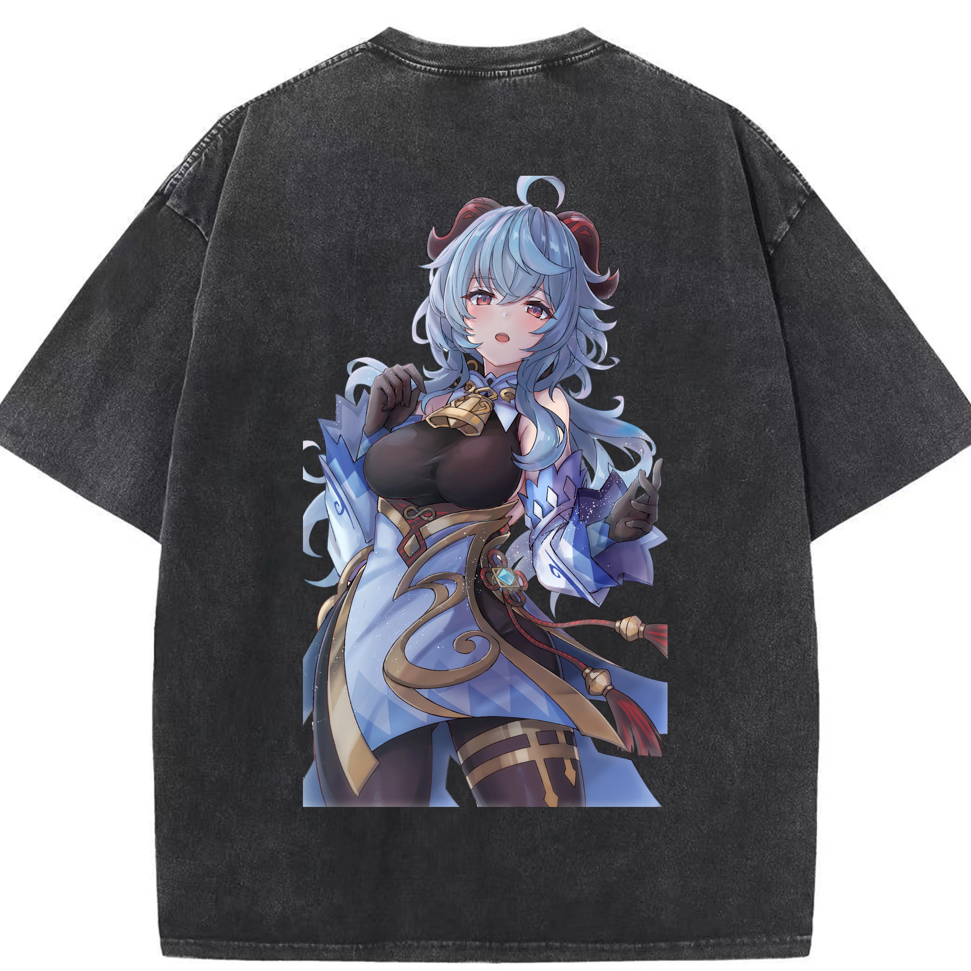 げんし神 甘雨 かんう genshin Ganyu 綿100% ヴィンテージ風 半袖Tシャツ（背面プリント）