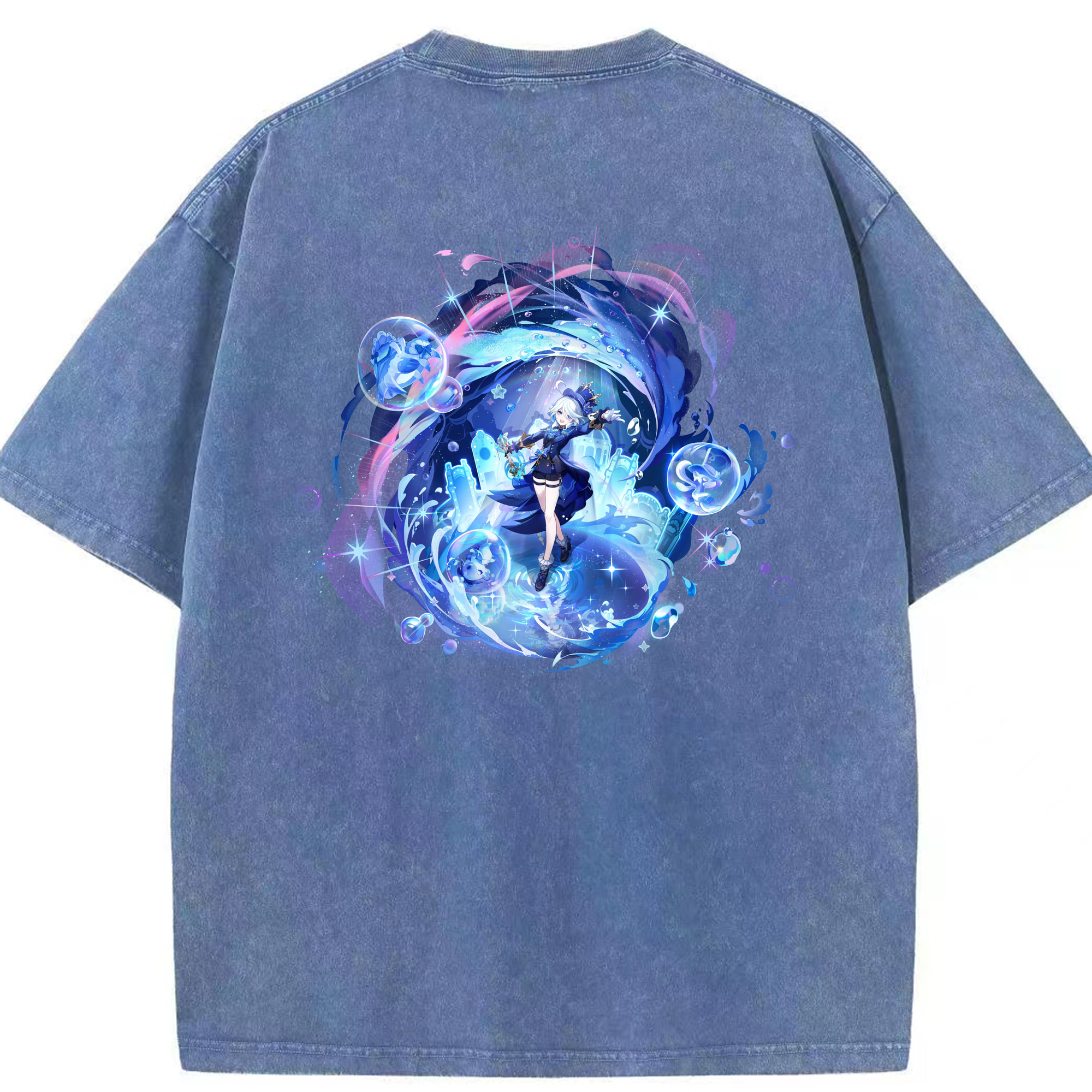 げんし神 フリーナ genshin Furina 綿100% ヴィンテージ風 半袖Tシャツ（背面プリント）