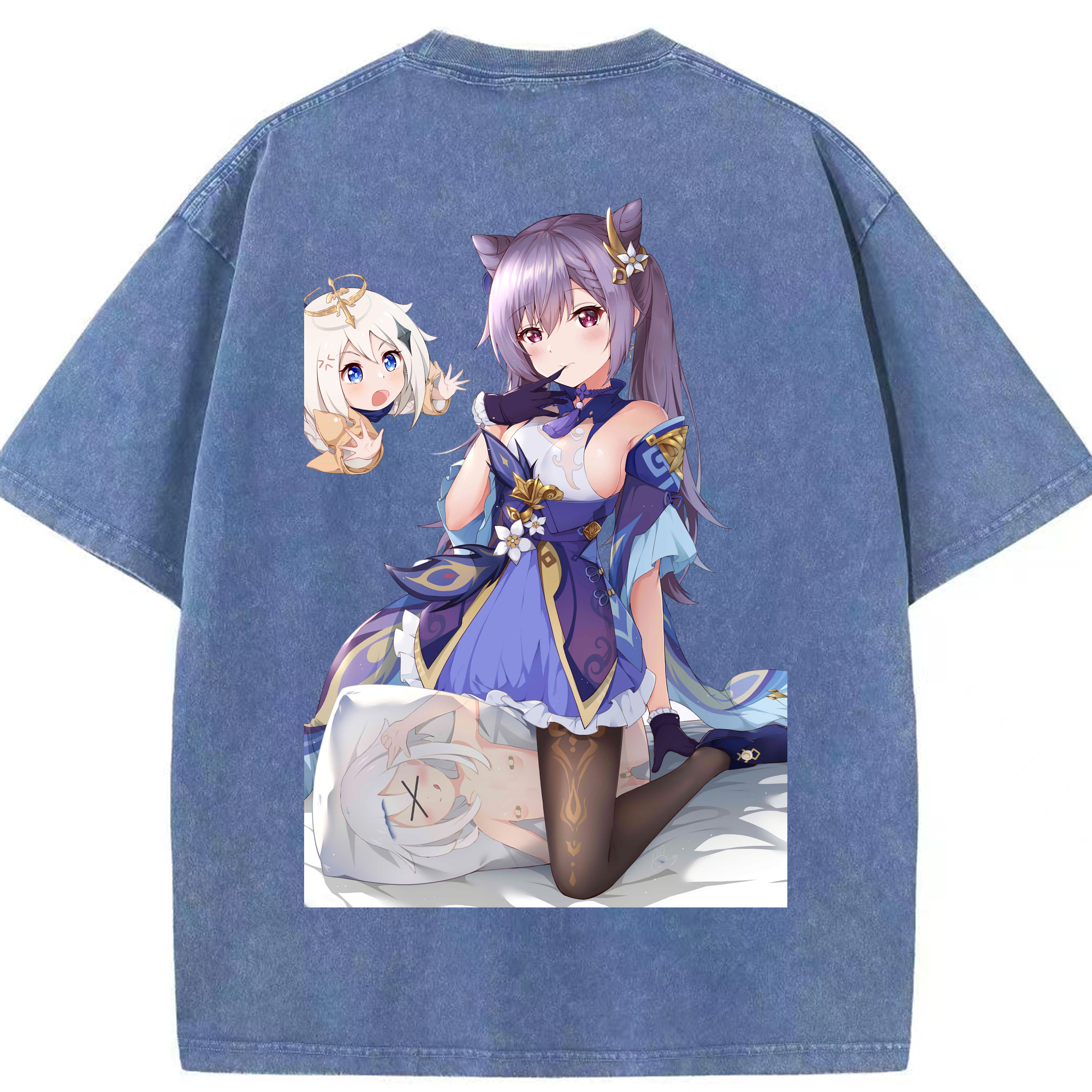 げんし神 刻晴 こくせい genshin Kokusei 綿100% ヴィンテージ風 半袖Tシャツ（背面プリント）