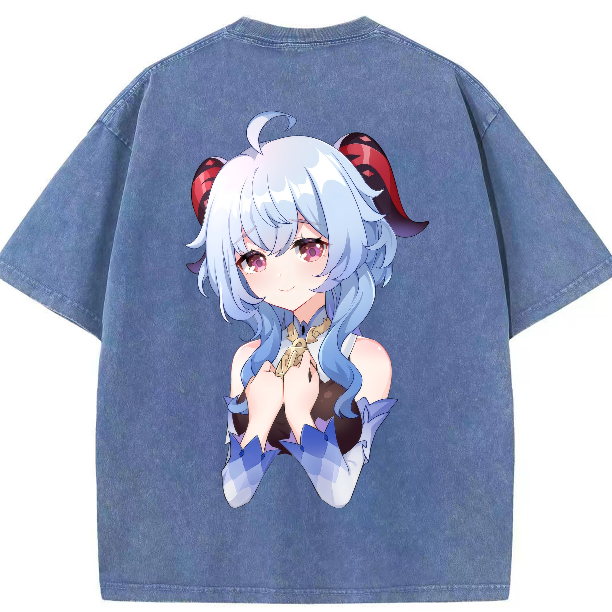 げんし神 甘雨 かんう genshin Ganyu 綿100% ヴィンテージ風 半袖Tシャツ（背面プリント）