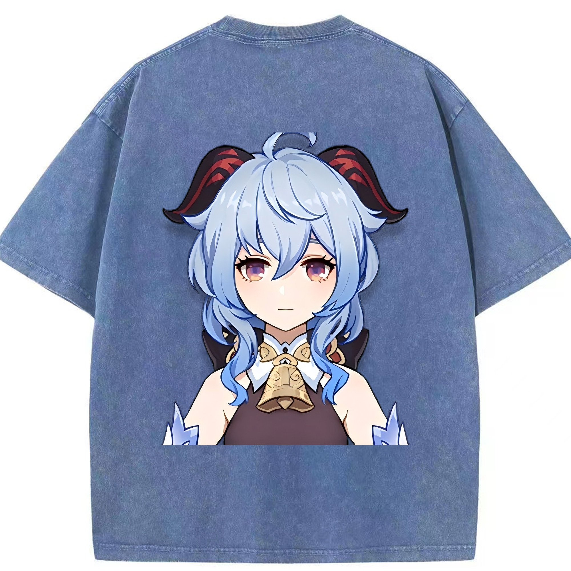 げんし神 甘雨 かんう genshin Ganyu 綿100% ヴィンテージ風 半袖Tシャツ（背面プリント）