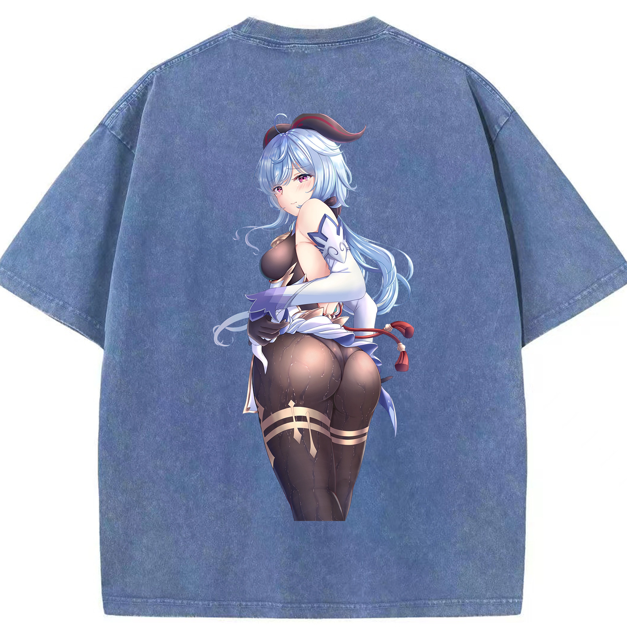 げんし神 甘雨 かんう genshin Ganyu 綿100% ヴィンテージ風 半袖Tシャツ（背面プリント）