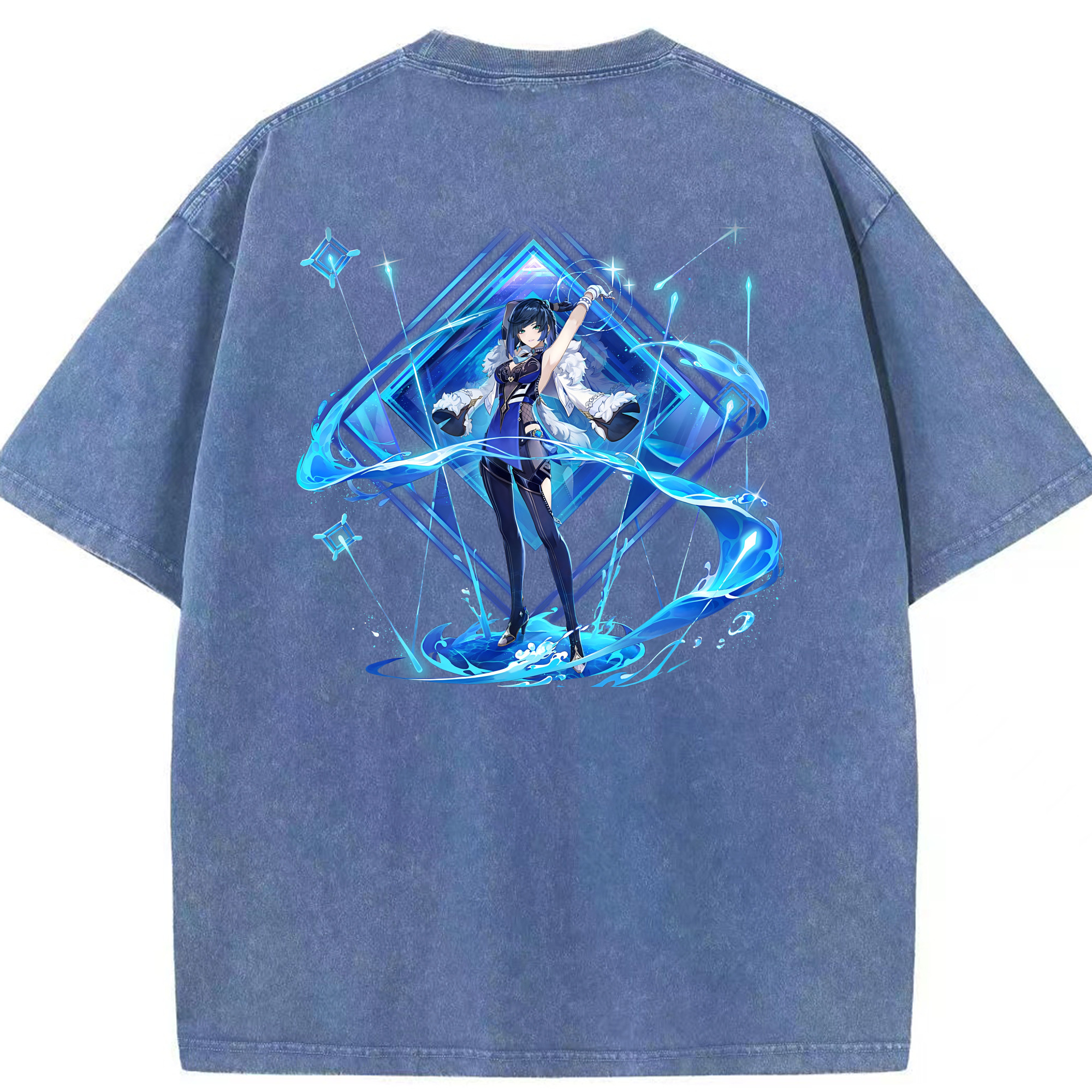 げんし神 夜兰 やらん genshin Yaran 綿100% ヴィンテージ風 半袖Tシャツ（背面プリント）