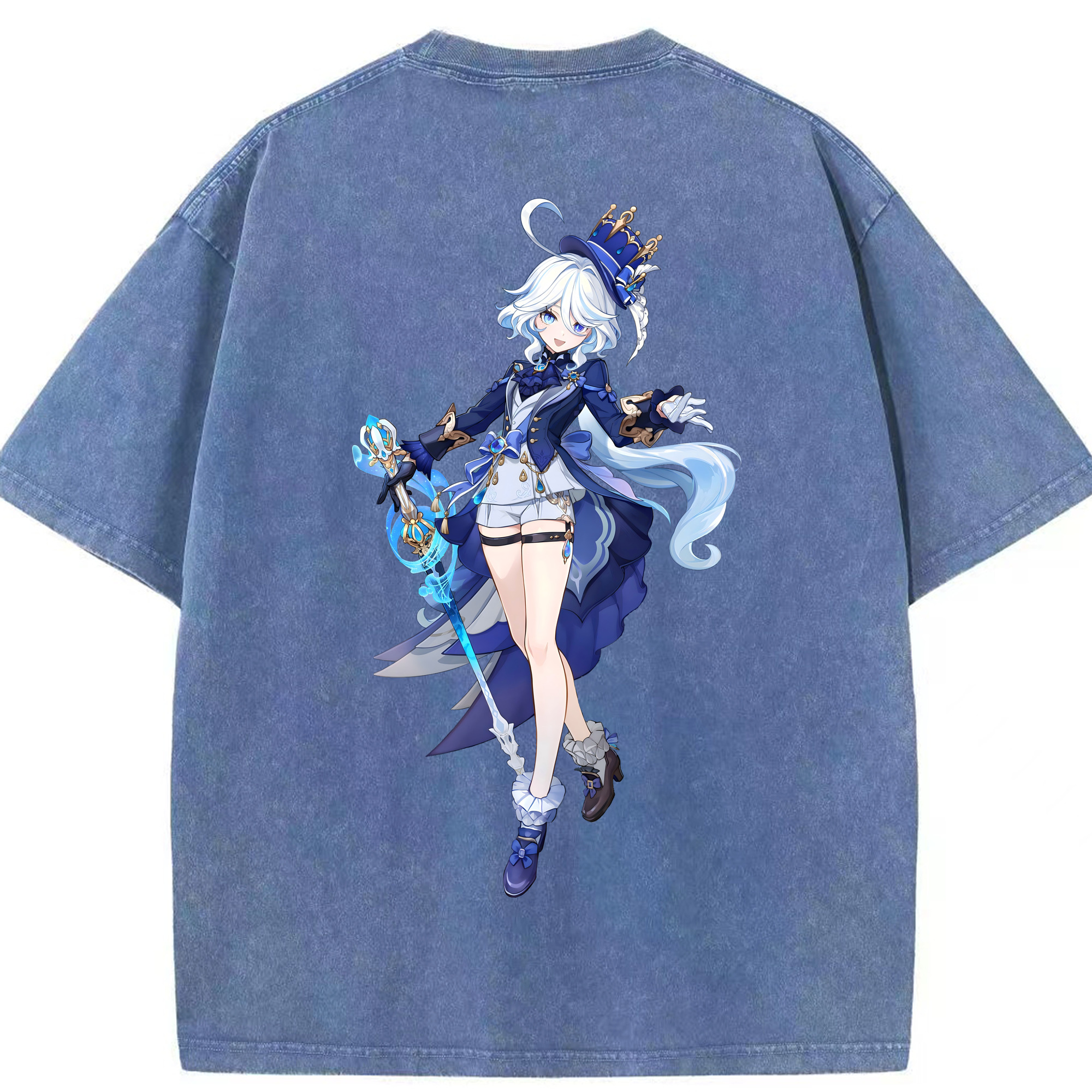 げんし神 フリーナ genshin Furina 綿100% ヴィンテージ風 半袖Tシャツ（背面プリント）