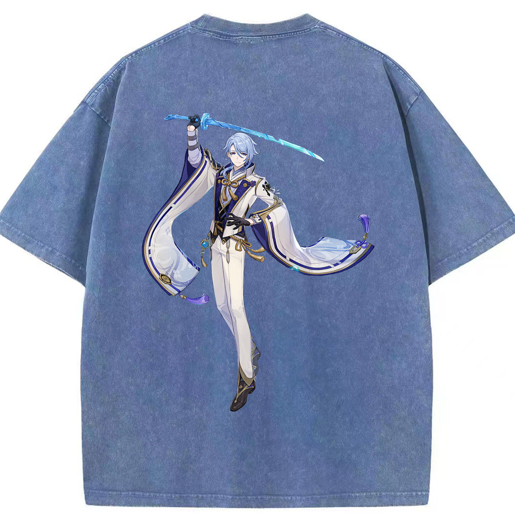 げんし神 神里綾人 かみさとあやと genshin Kamisato Ayato 綿100% ヴィンテージ風 半袖Tシャツ（背面プリント）