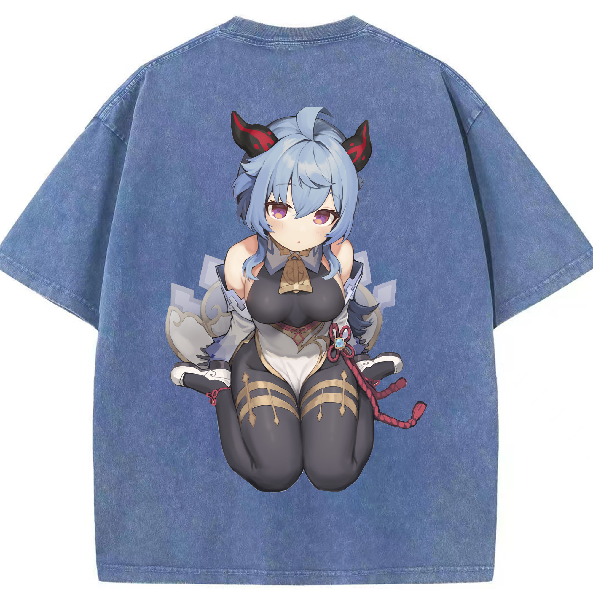 げんし神 甘雨 かんう genshin Ganyu 綿100% ヴィンテージ風 半袖Tシャツ（背面プリント）