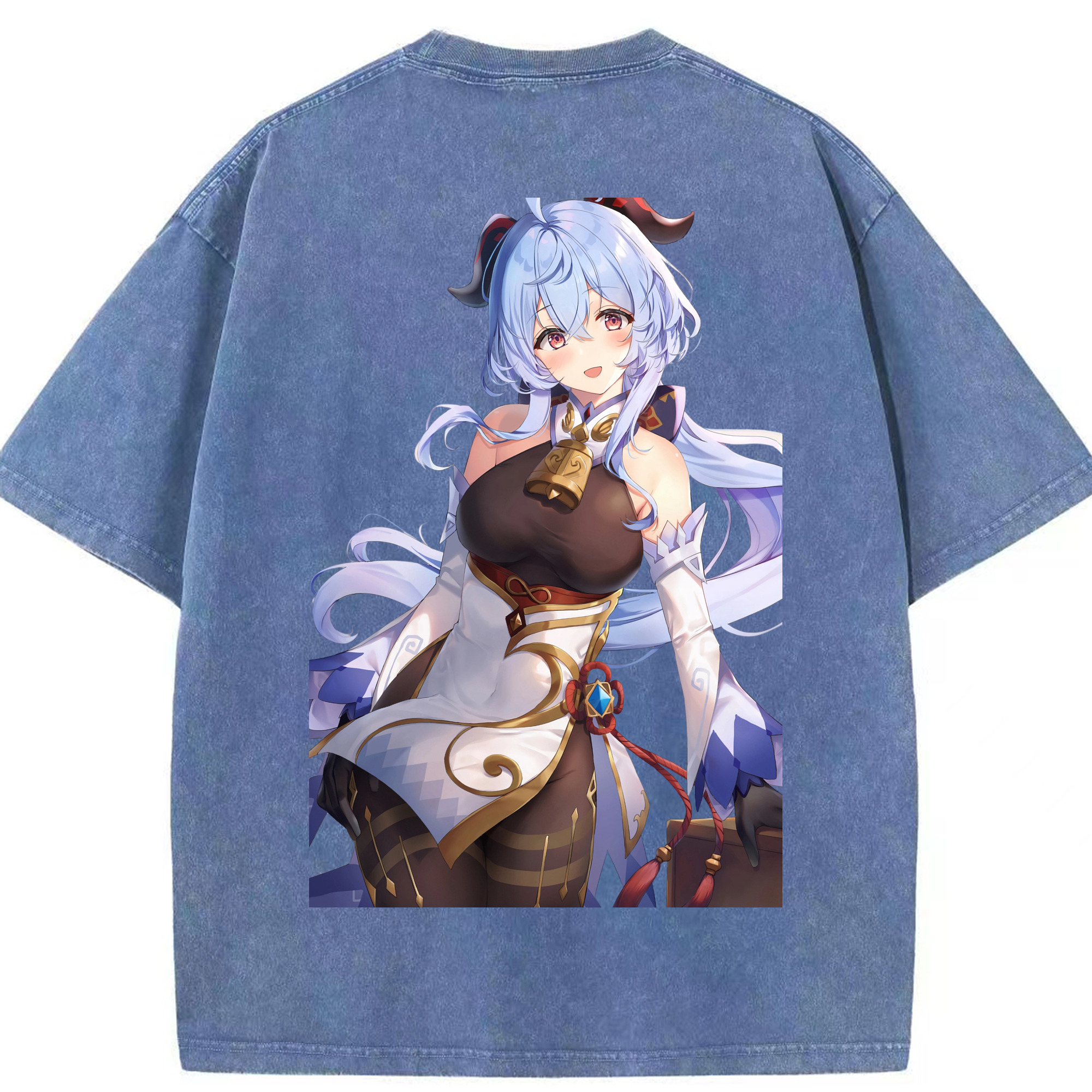 げんし神 甘雨 かんう genshin Ganyu 綿100% ヴィンテージ風 半袖Tシャツ（背面プリント）