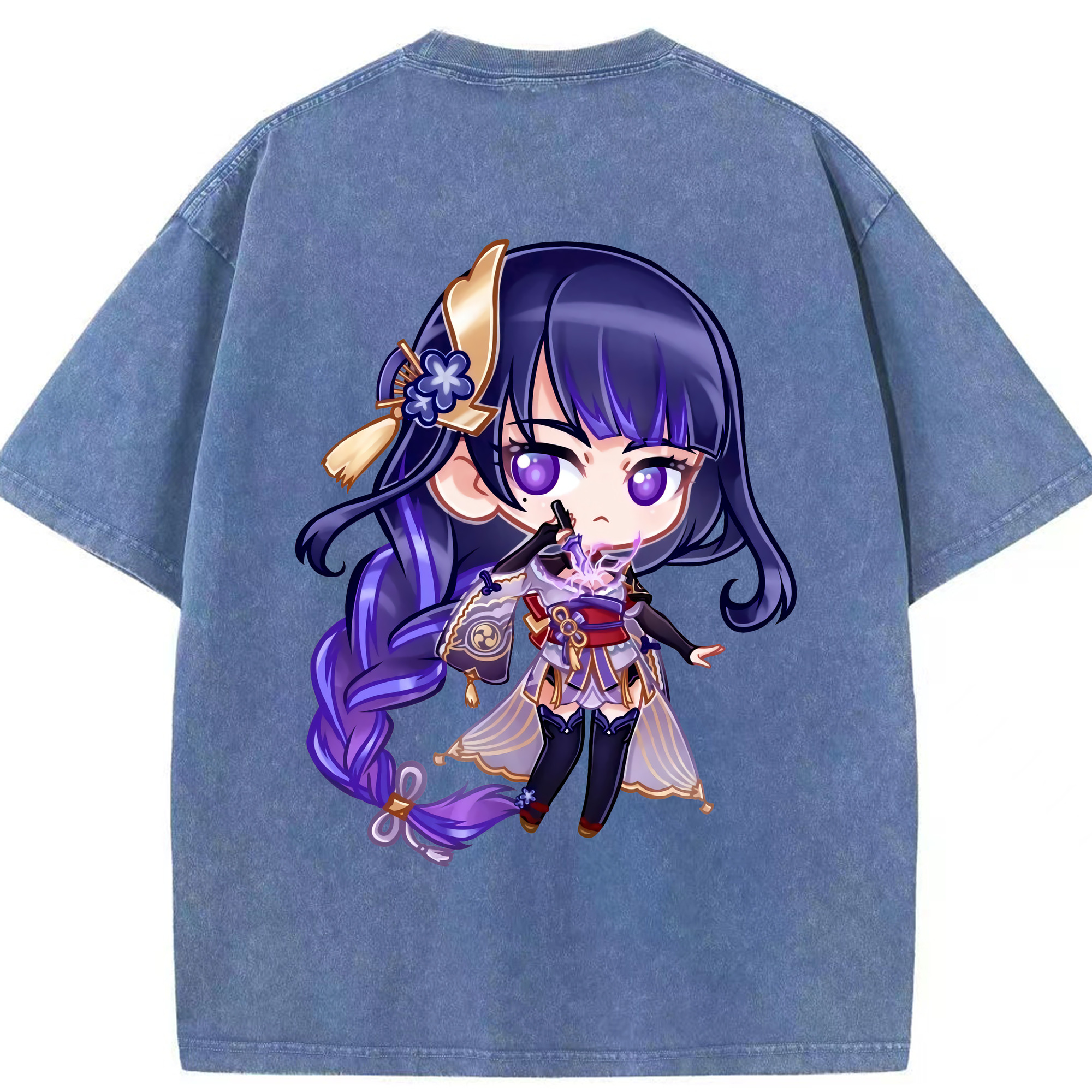 げんし神 雷電将軍 らいでんしょうぐん genshin Raiden Shogun 綿100% ヴィンテージ風 半袖Tシャツ（背面プリント）