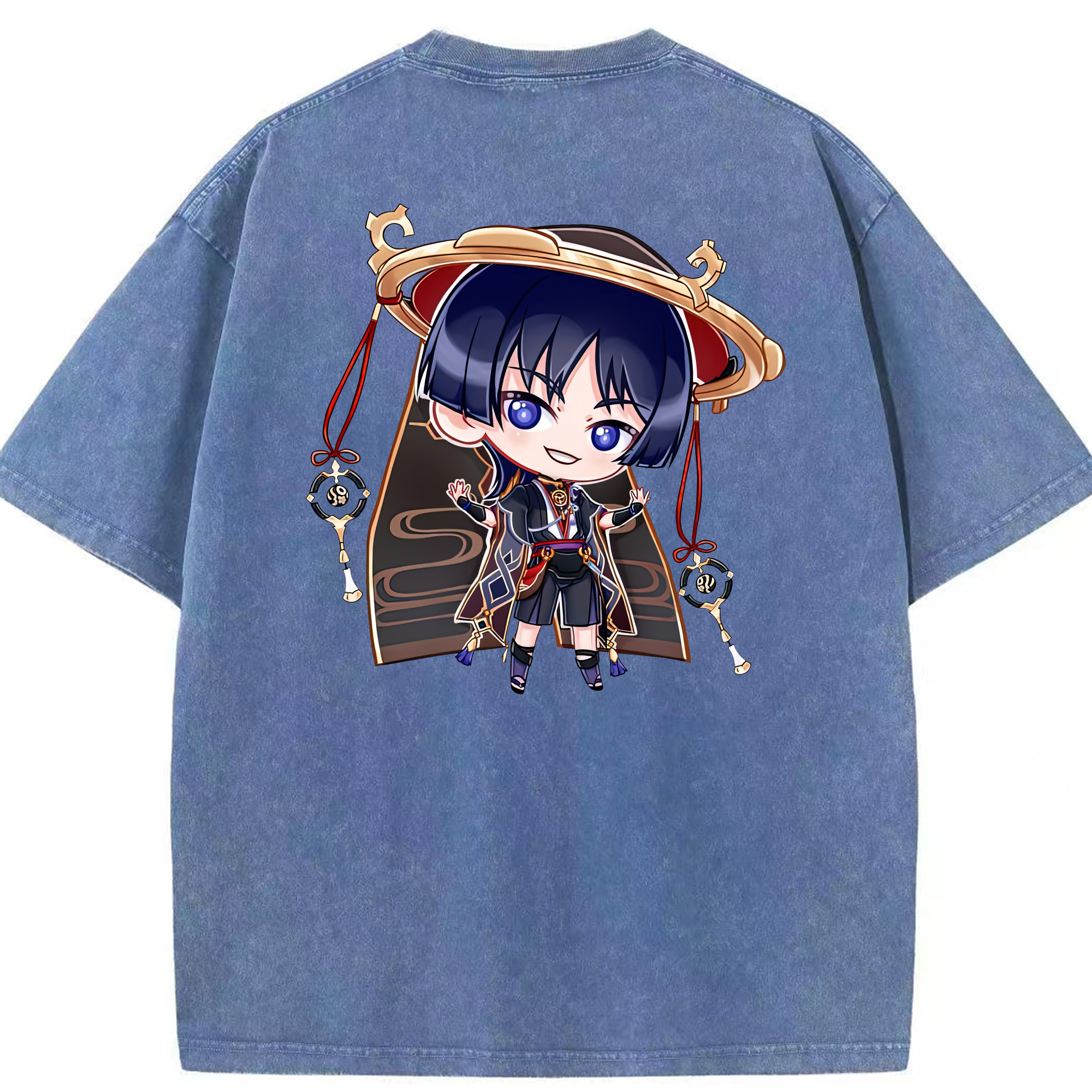 げんし神 さんペい genshin Sanpei 綿100% ヴィンテージ風 半袖Tシャツ（背面プリント）