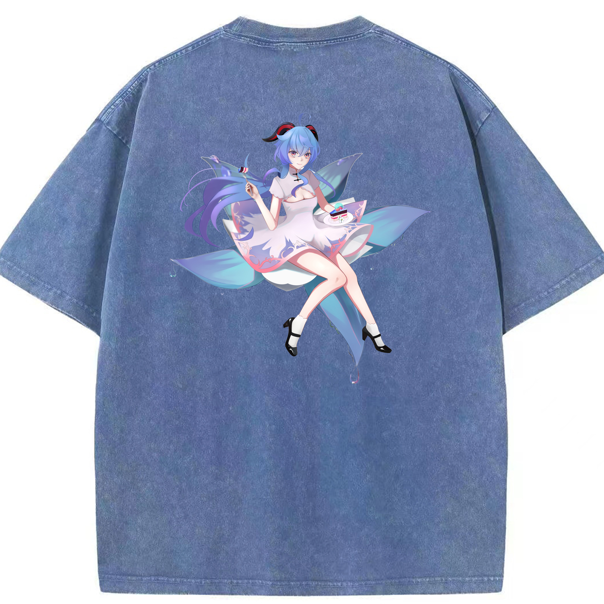 げんし神 甘雨 かんう genshin Ganyu 綿100% ヴィンテージ風 半袖Tシャツ（背面プリント）