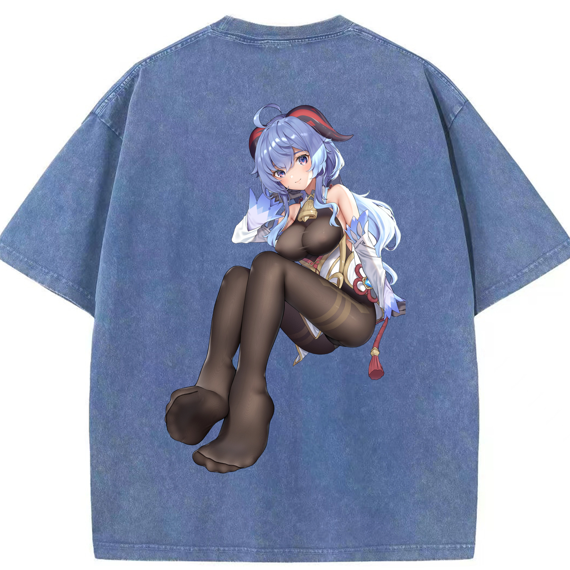 げんし神 甘雨 かんう genshin Ganyu 綿100% ヴィンテージ風 半袖Tシャツ（背面プリント）