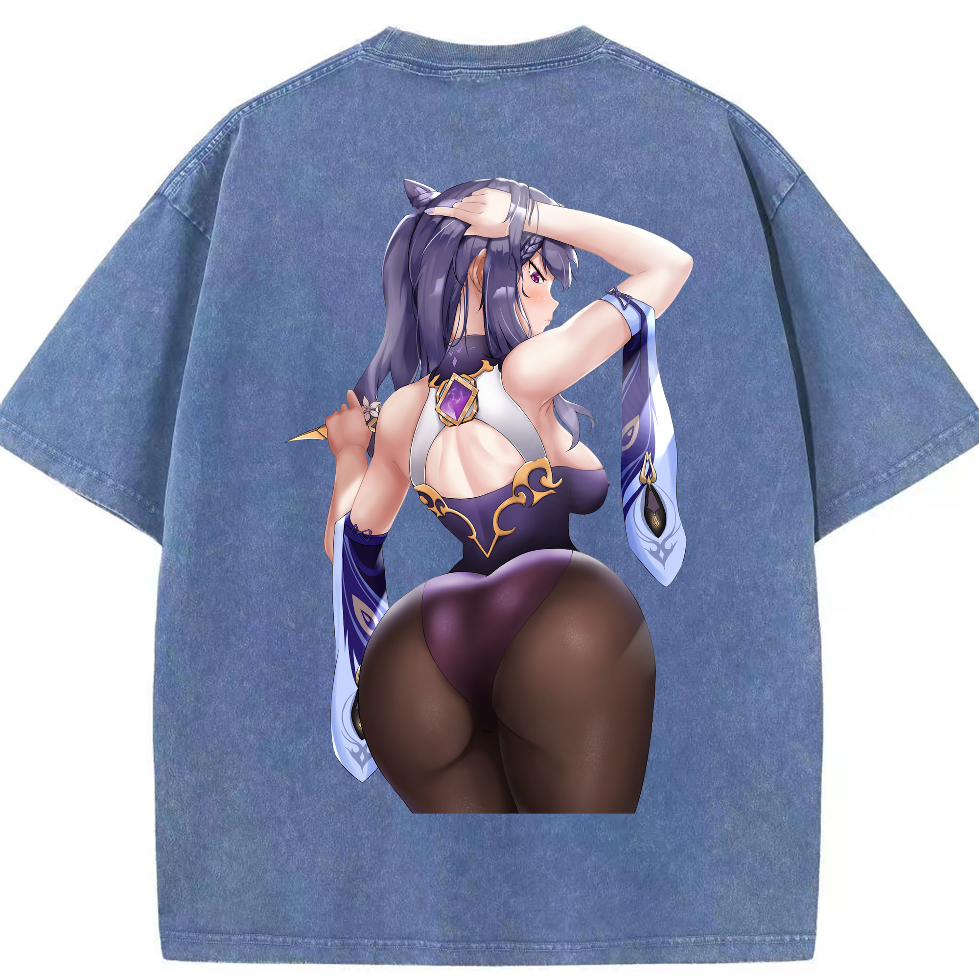 げんし神 刻晴 こくせい genshin Kokusei 綿100% ヴィンテージ風 半袖Tシャツ（背面プリント）