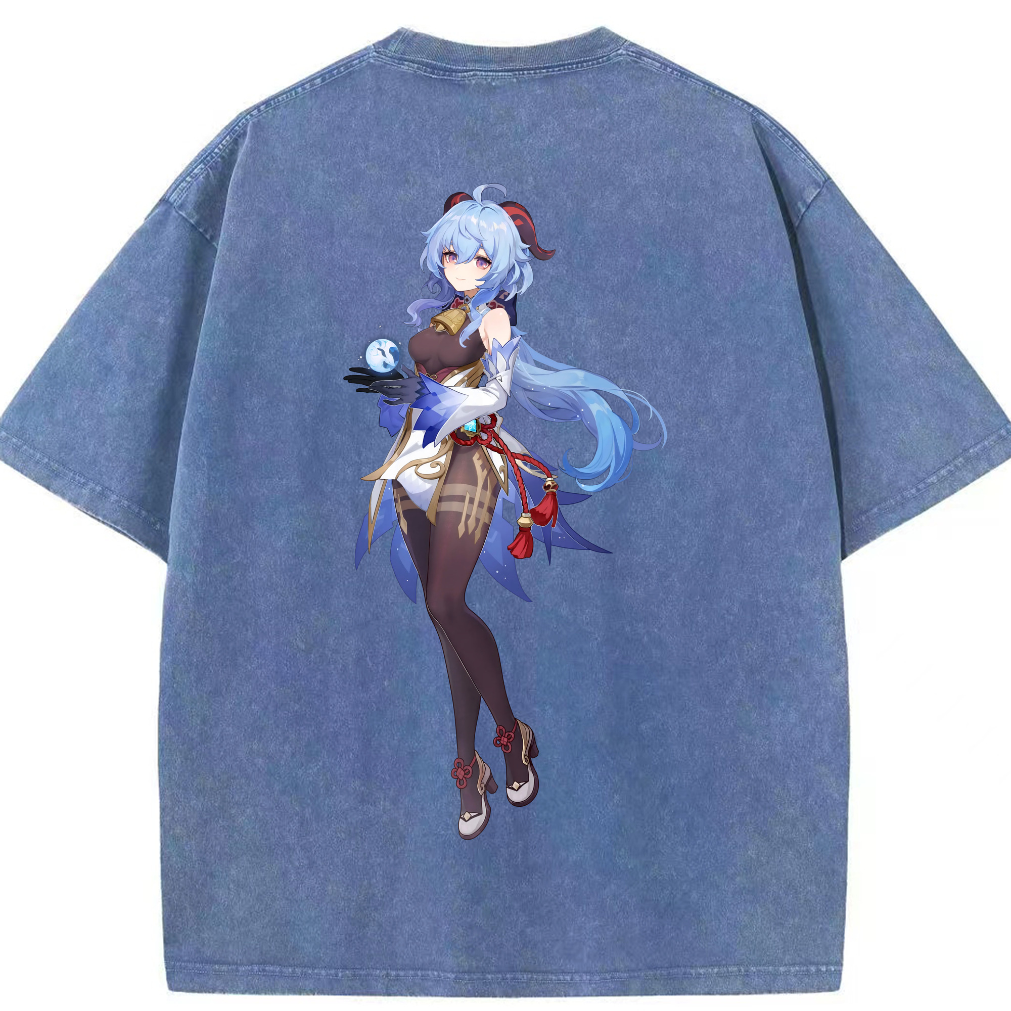 げんし神 甘雨 かんう genshin Ganyu 綿100% ヴィンテージ風 半袖Tシャツ（背面プリント）