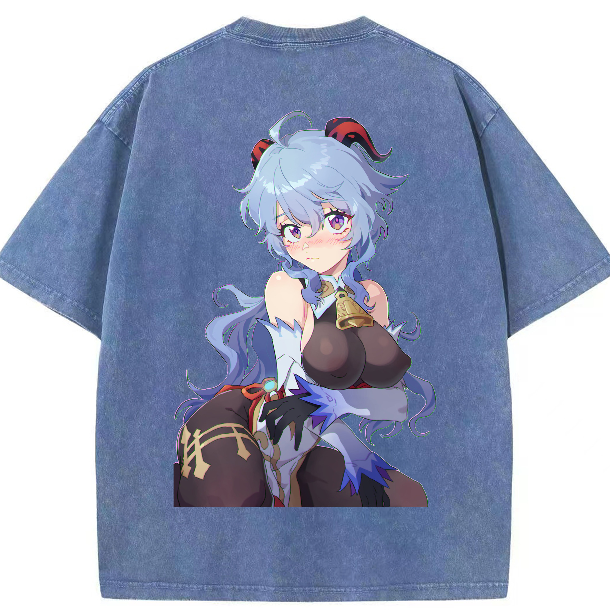 げんし神 甘雨 かんう genshin Ganyu 綿100% ヴィンテージ風 半袖Tシャツ（背面プリント）