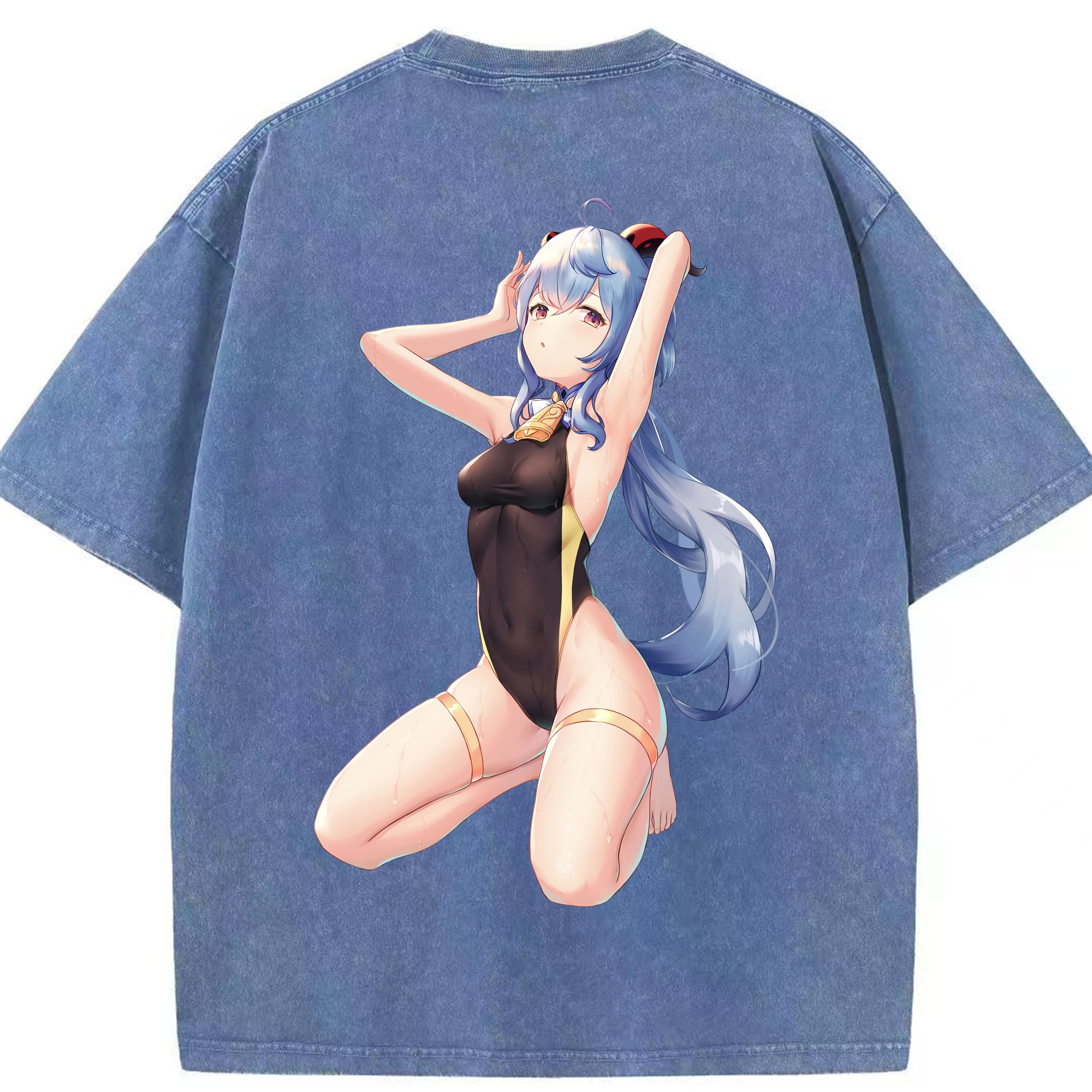 げんし神 甘雨 かんう genshin Ganyu 綿100% ヴィンテージ風 半袖Tシャツ（背面プリント）