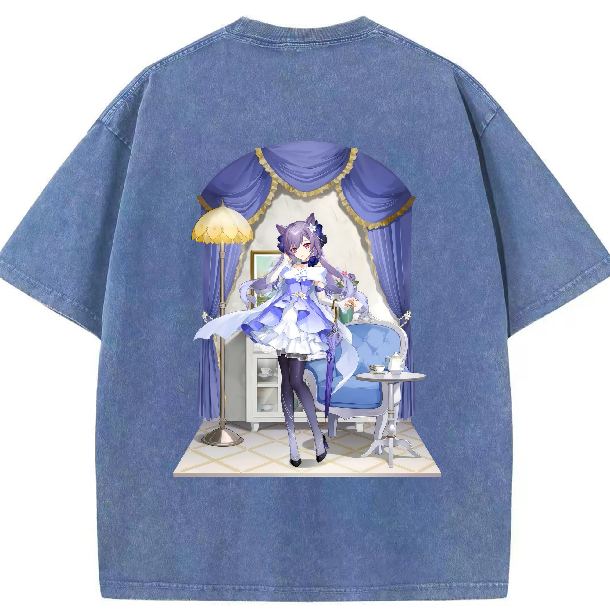 げんし神 刻晴 こくせい genshin Kokusei 綿100% ヴィンテージ風 半袖Tシャツ（背面プリント）